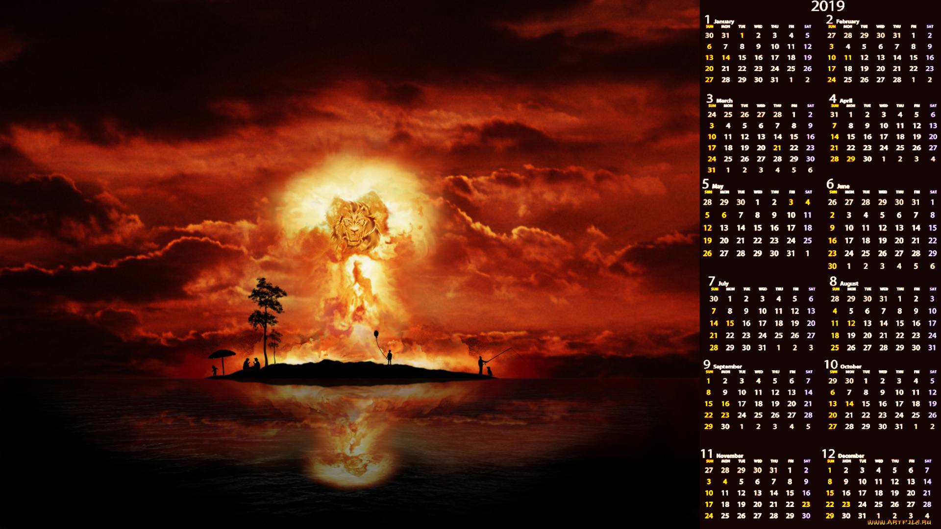 календари, компьютерный, дизайн, облако, морда, дерево, ночь