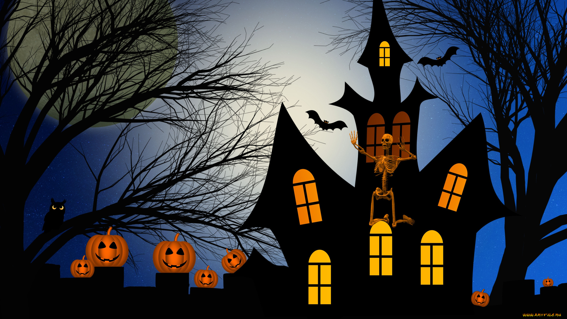 праздничные, хэллоуин, фон, дом, летучие, мыши