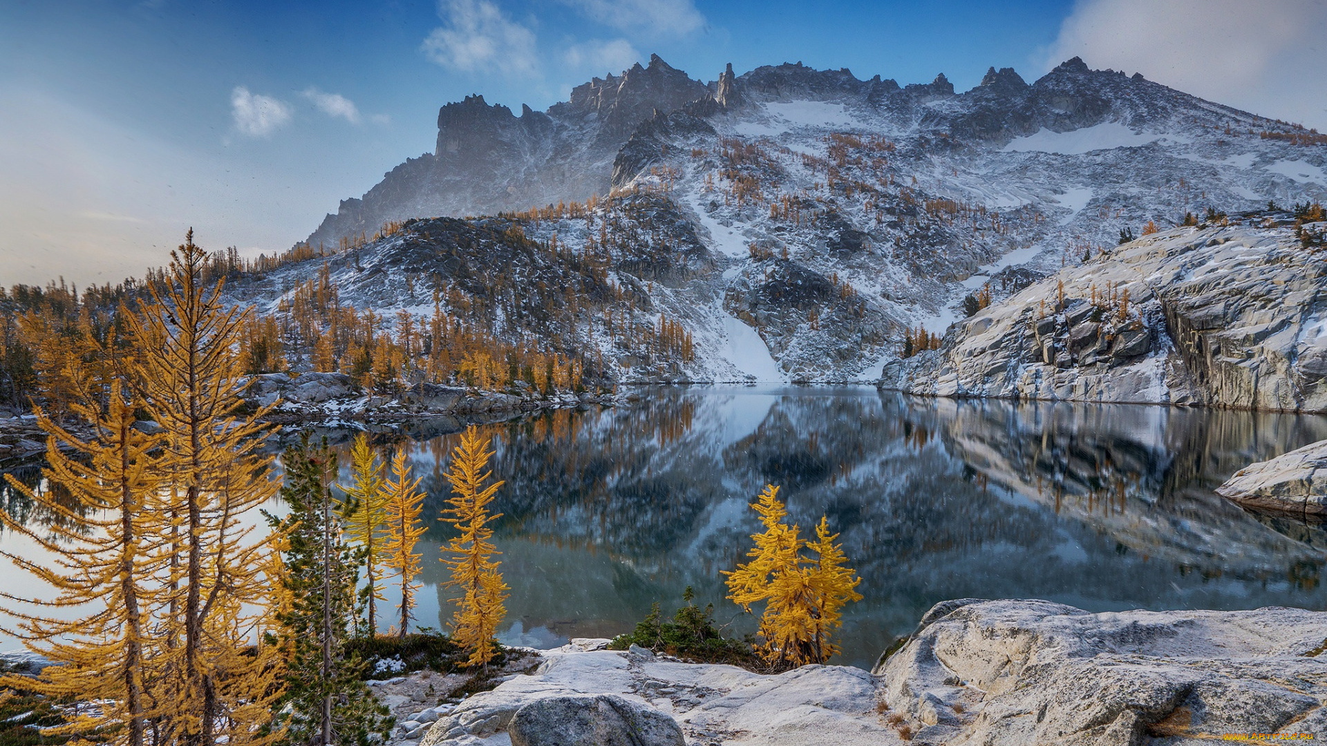 природа, реки, озера, снег, горы, горное, озеро, деревья, сша, горный, пейзаж, осень
