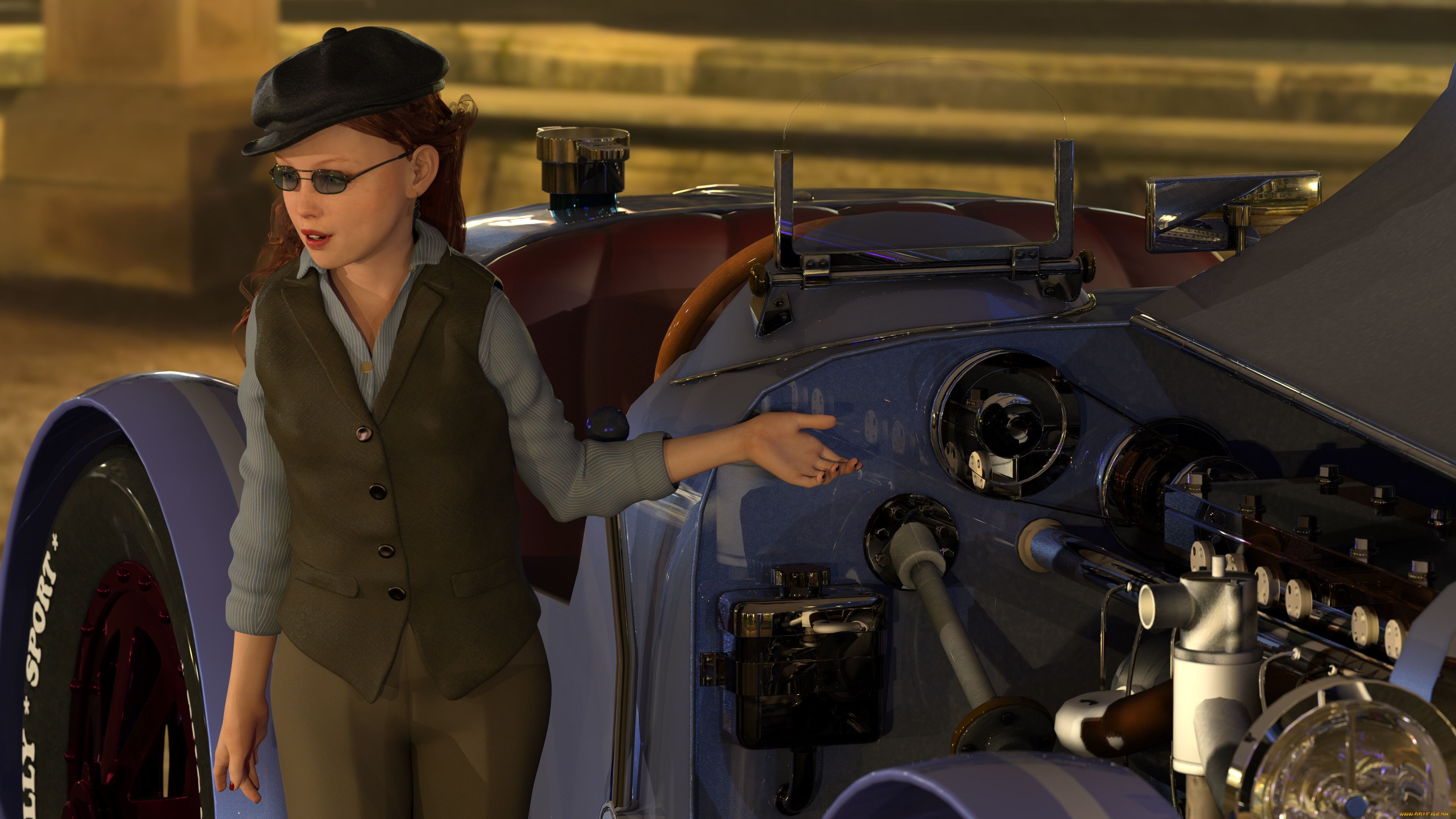 3д, графика, люди-авто, мото, , people-, car, , , moto, автомобиль, фон, взгляд, девушка