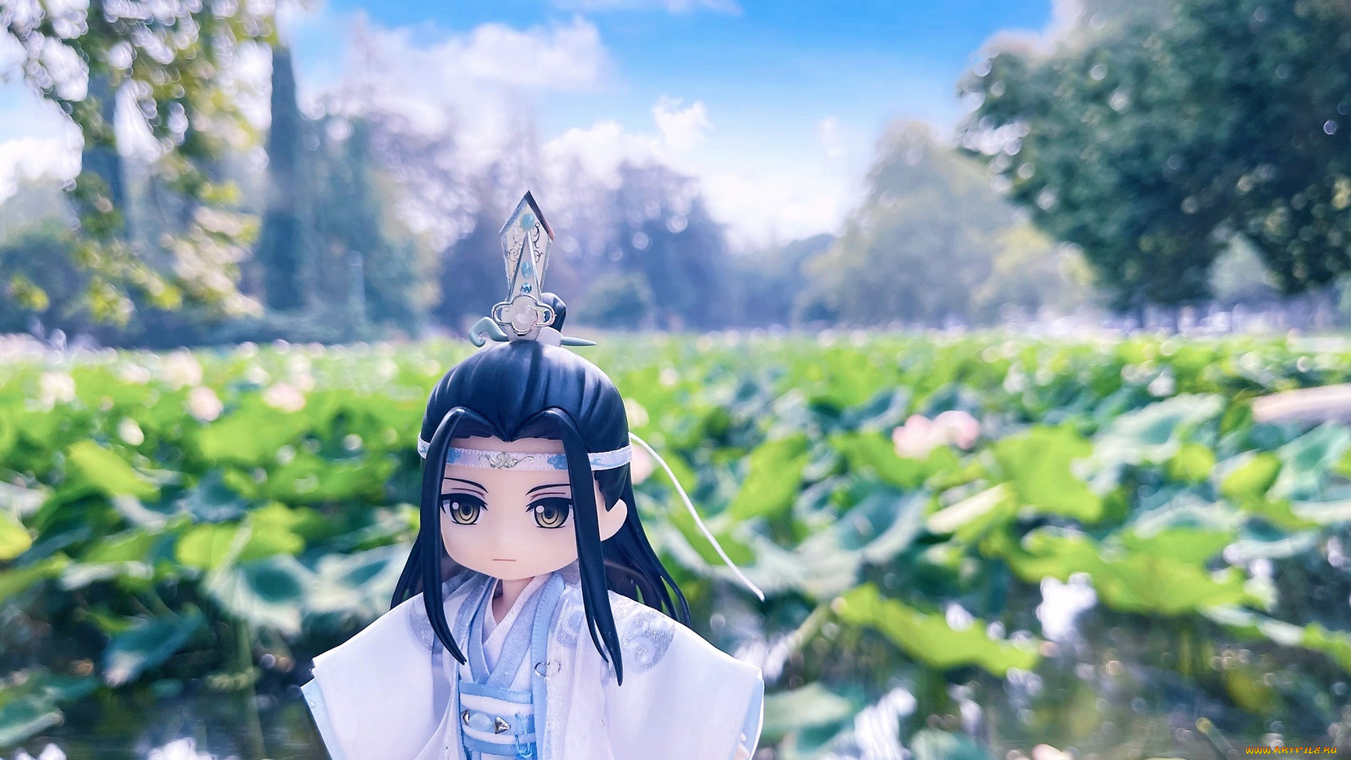 разное, куклы, лань, ванцзи, кукла, озеро, лотосы