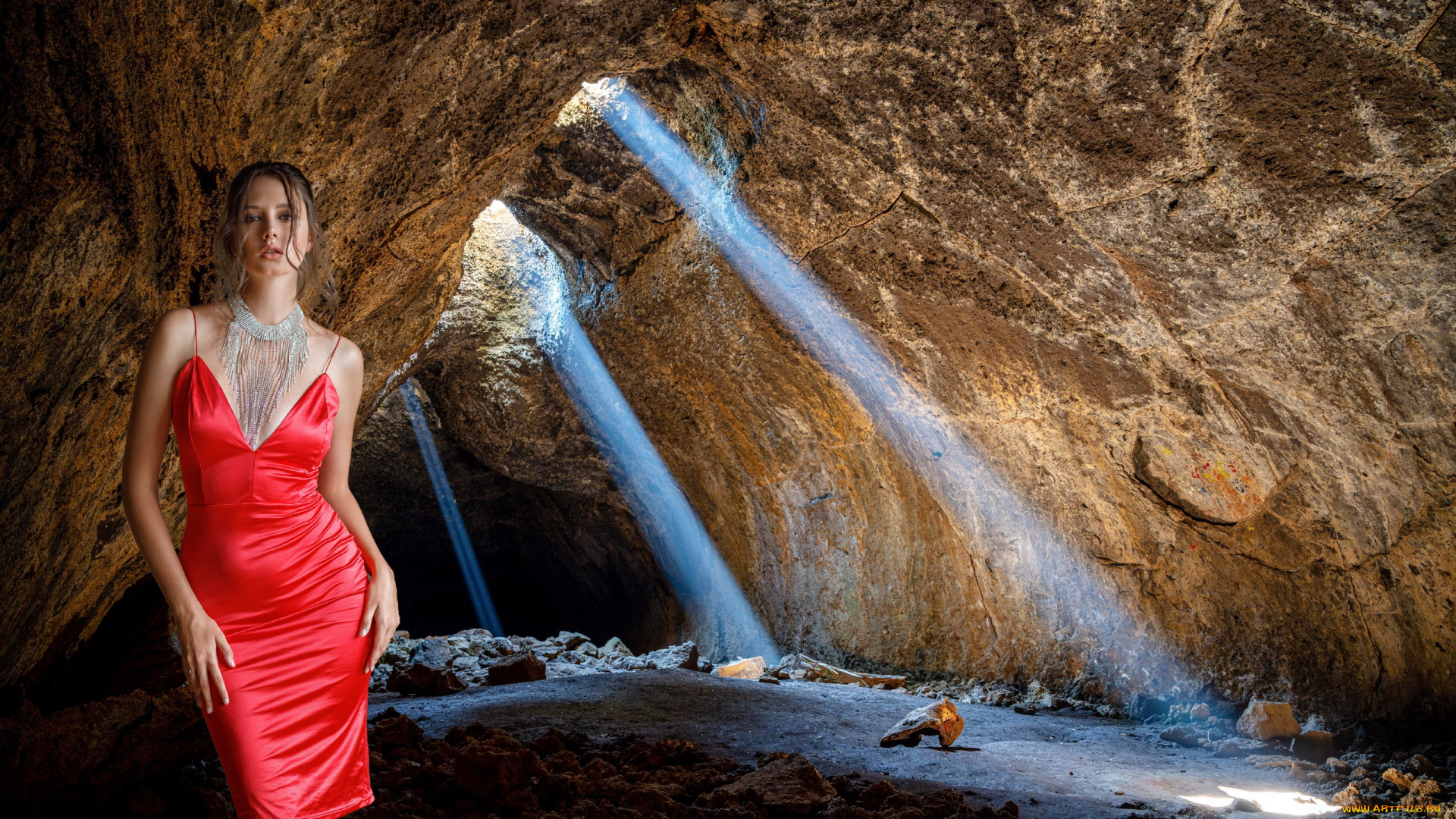 девушки, disha, shemetova, грот, алое, платье, украшение