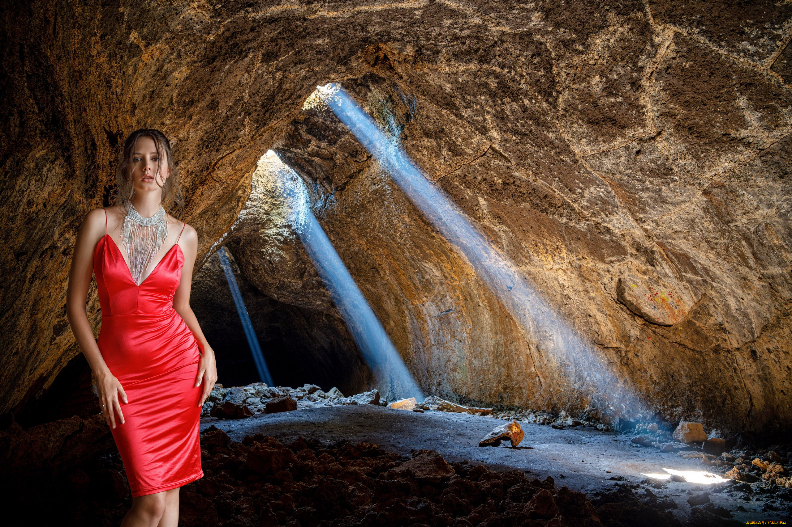 девушки, disha, shemetova, грот, алое, платье, украшение