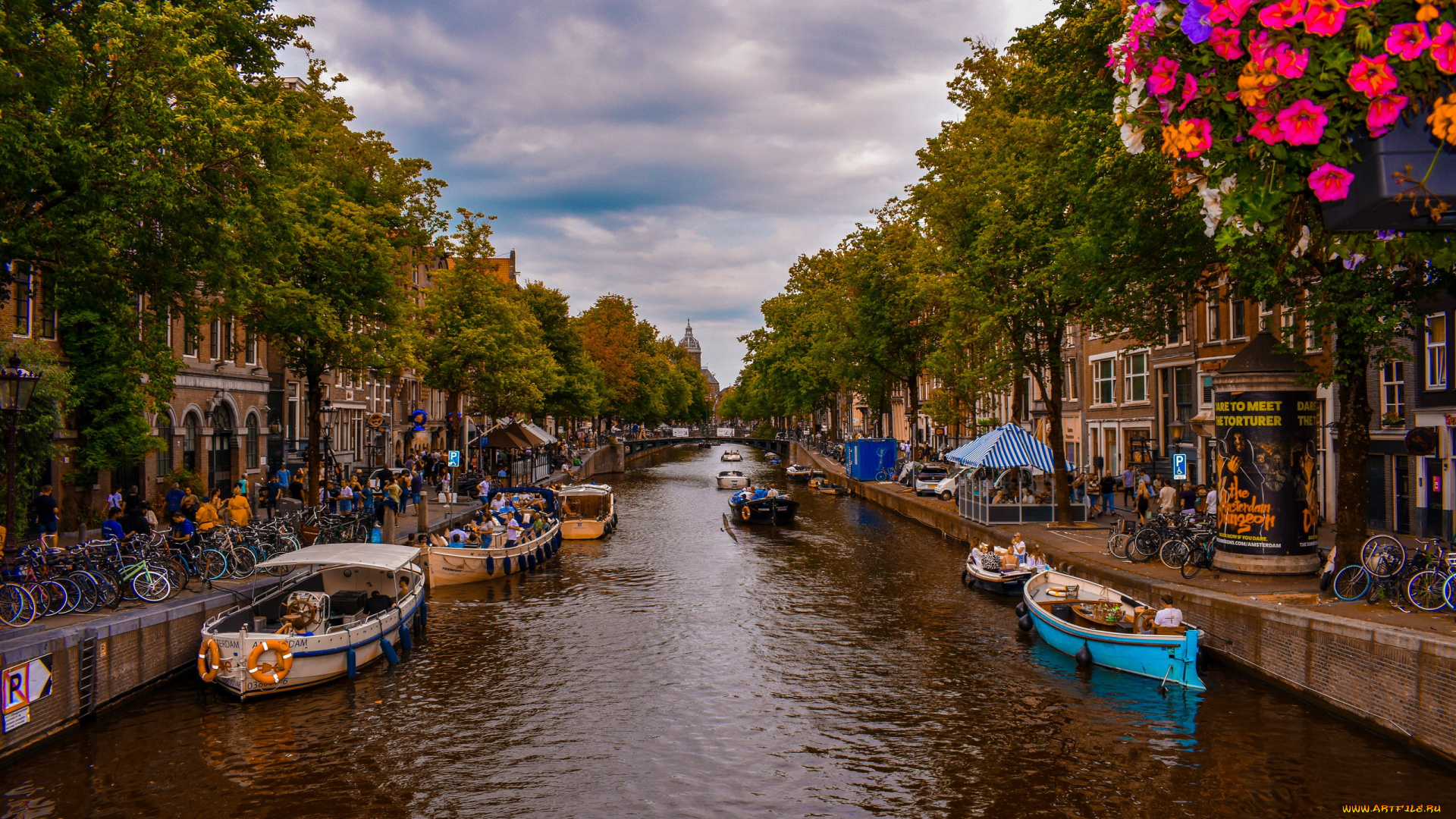 города, амстердам, , нидерланды, канал, набережная, здания