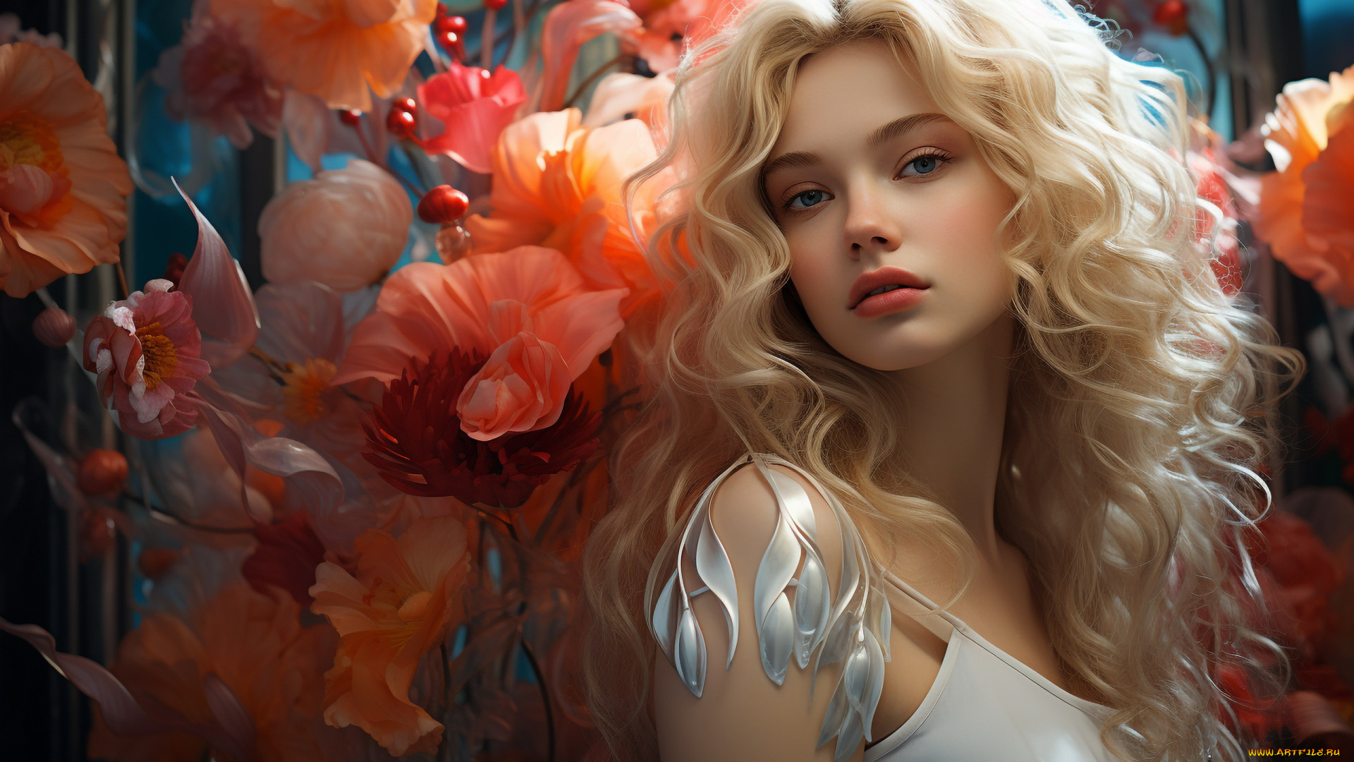 рисованное, люди, блондинка, портрет, локоны