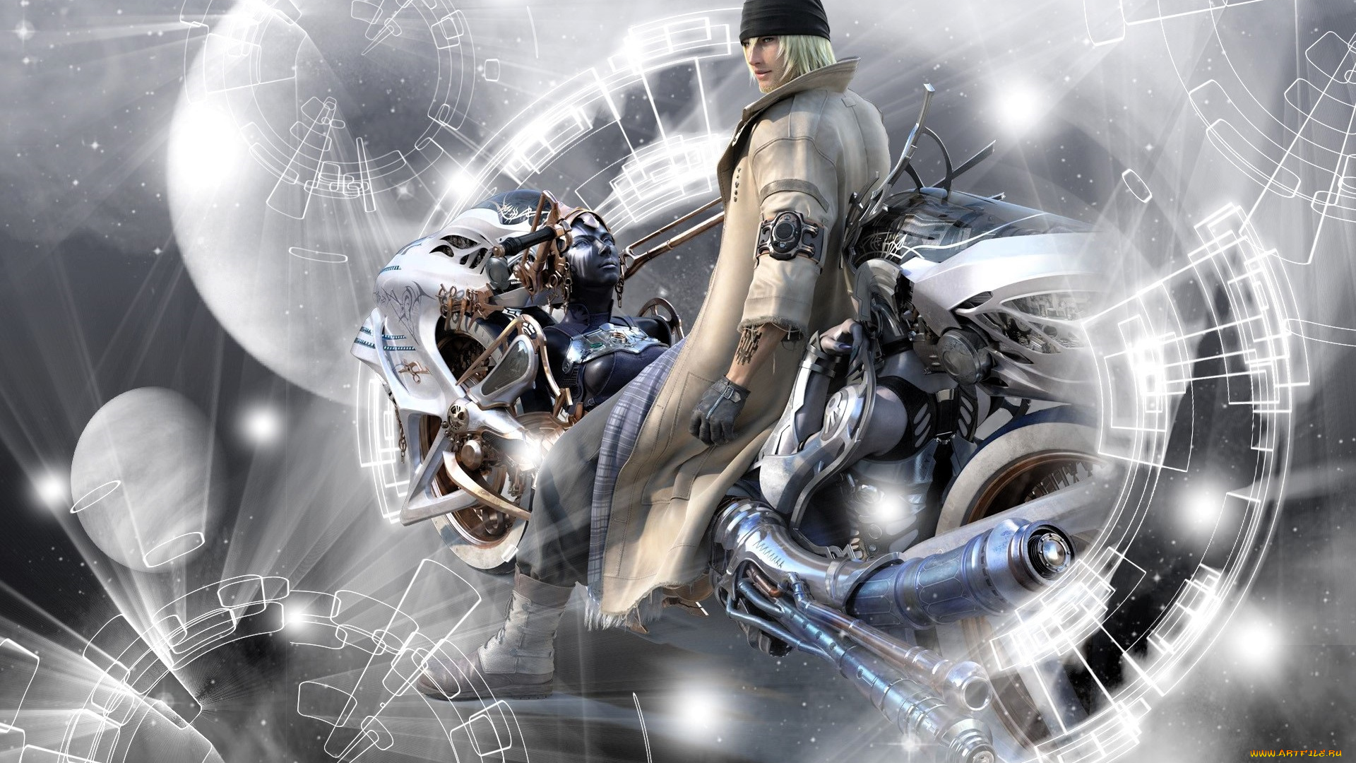 видео, игры, final, fantasy, xiii, парень, мотоцикл, сферы