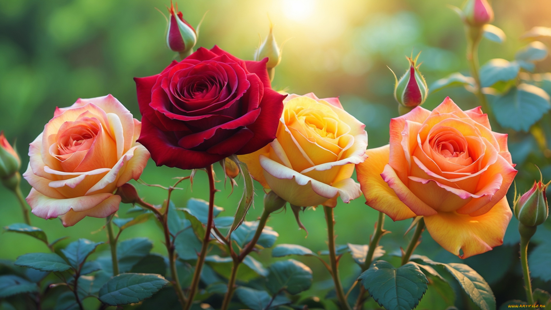 3д, графика, цветы, , flowers, куст, розы, бутоны