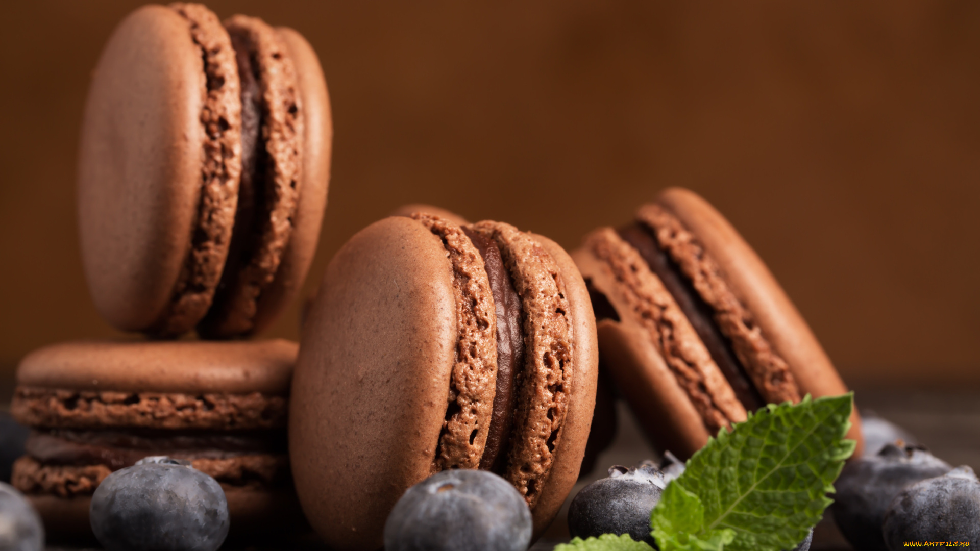 еда, макаруны, лакомство, шоколадные, мята