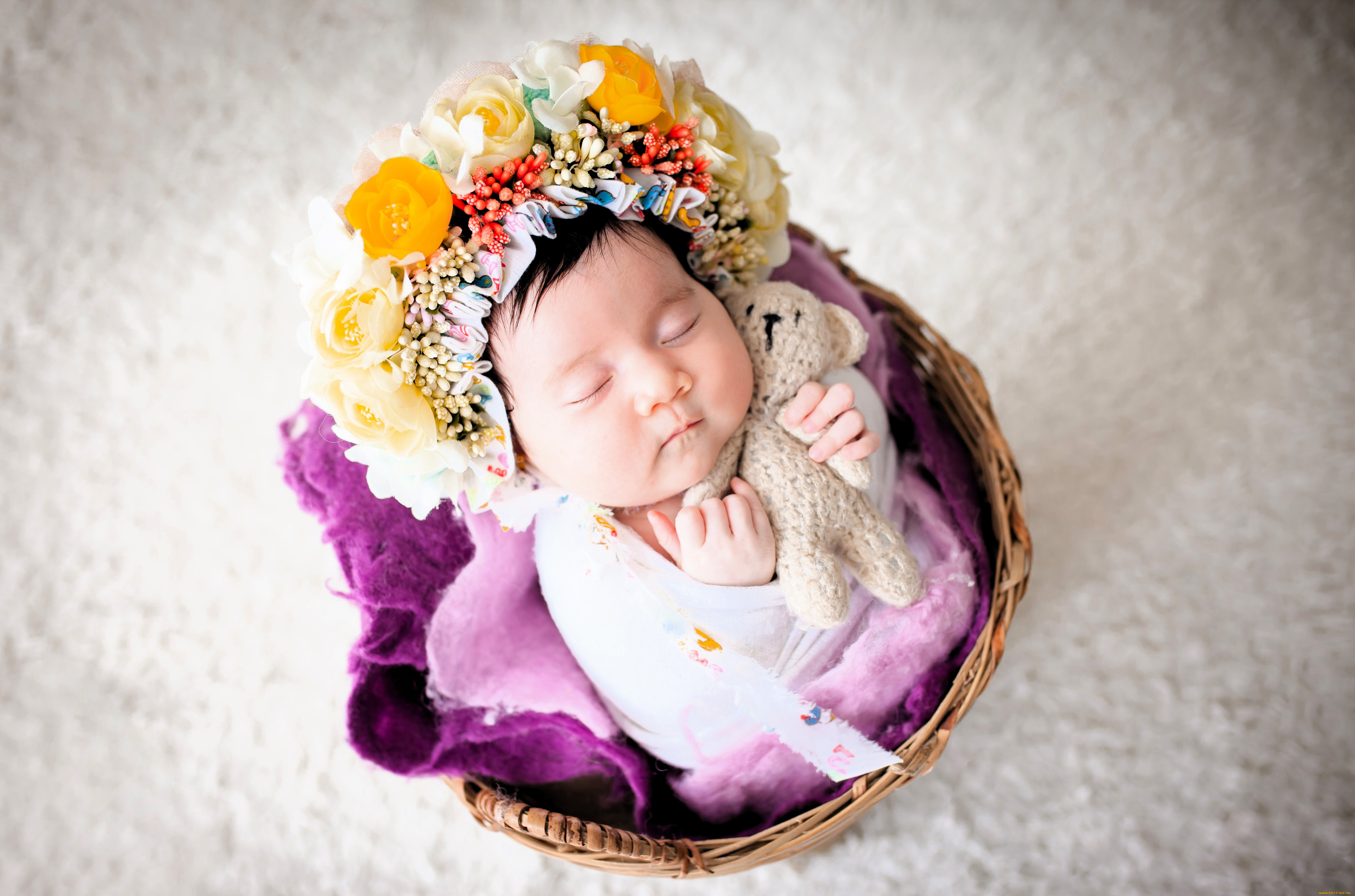 разное, дети, ребенок, сон, венок, кофта, корзина