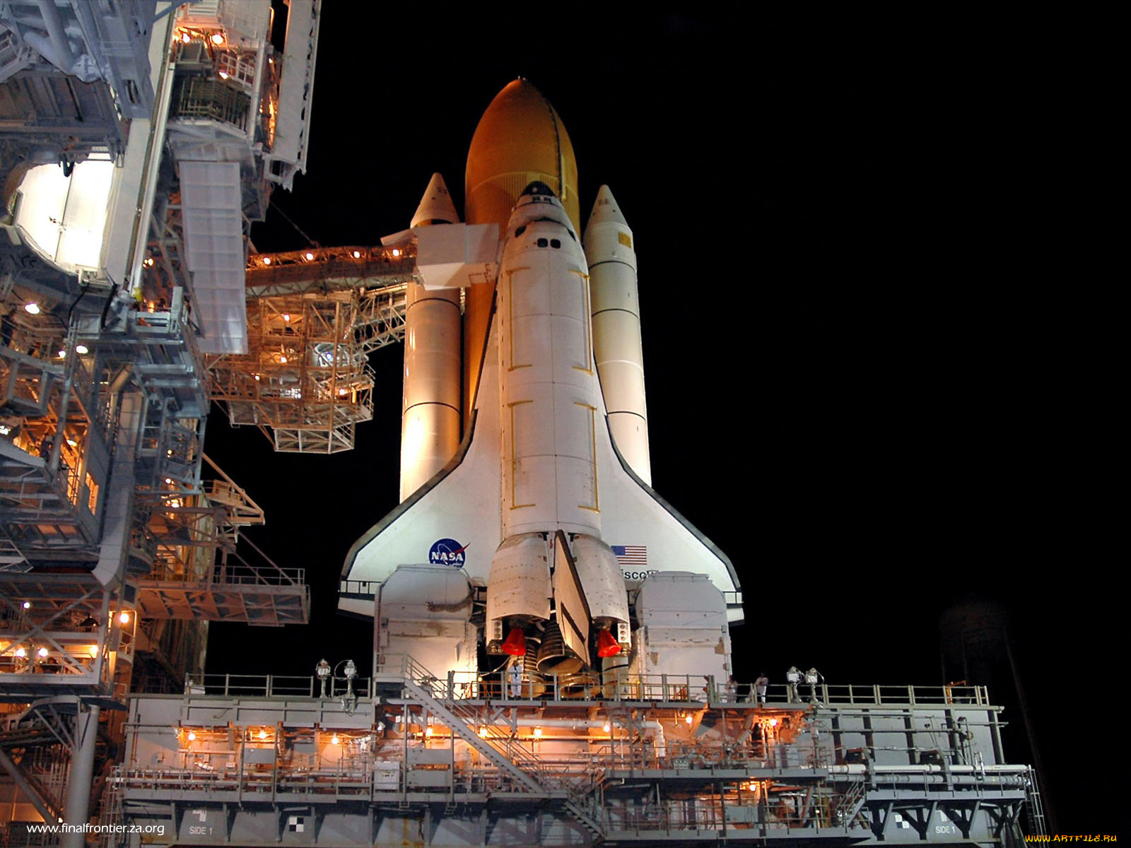 discovery, at, night, космос, космодромы, стартовые, площадки