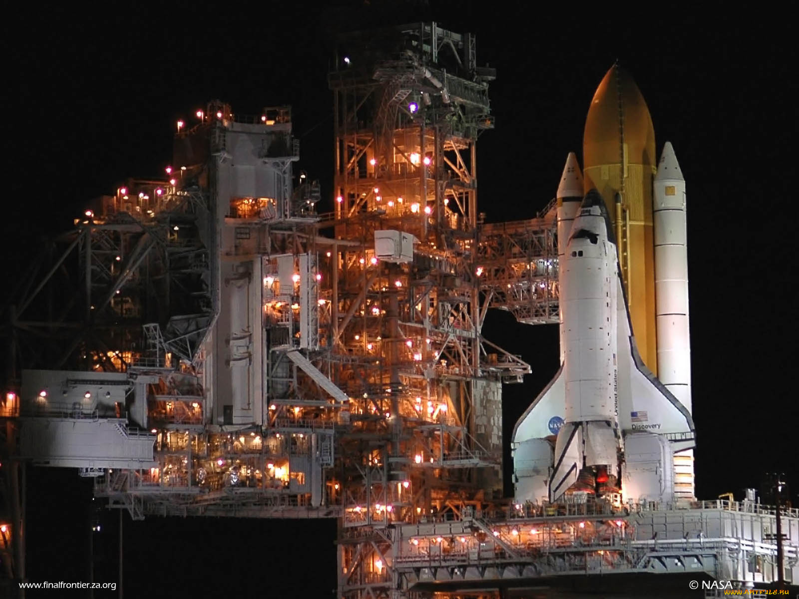 discovery, at, night, космос, космодромы, стартовые, площадки