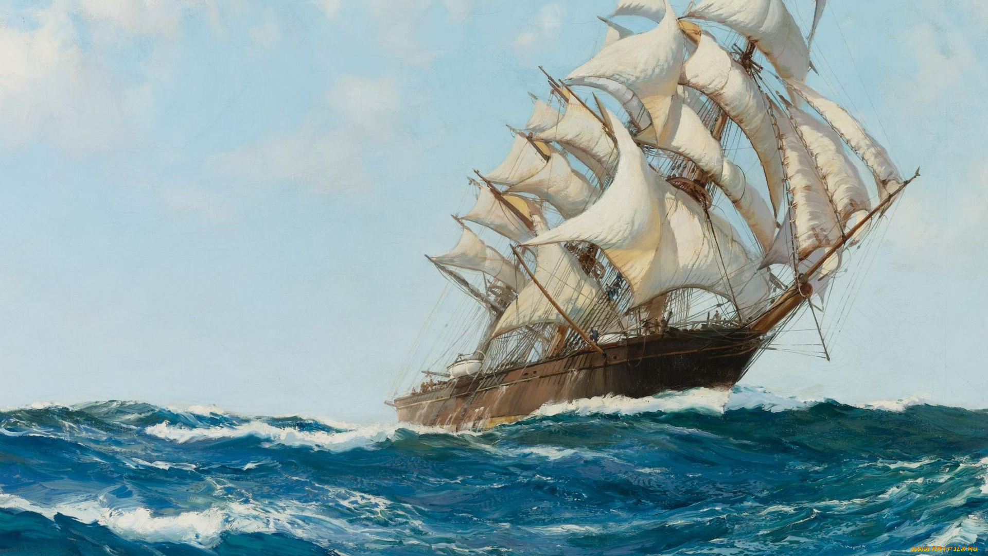 montague, dawson, рисованные, парусник, море