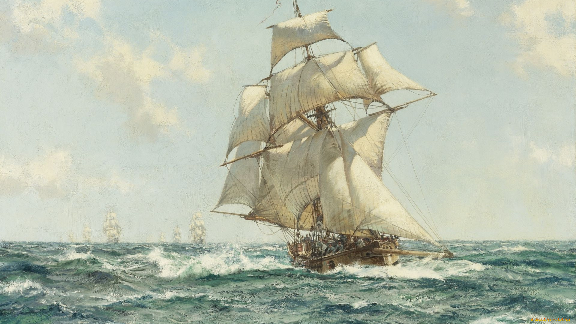montague, dawson, рисованные, парусники, море