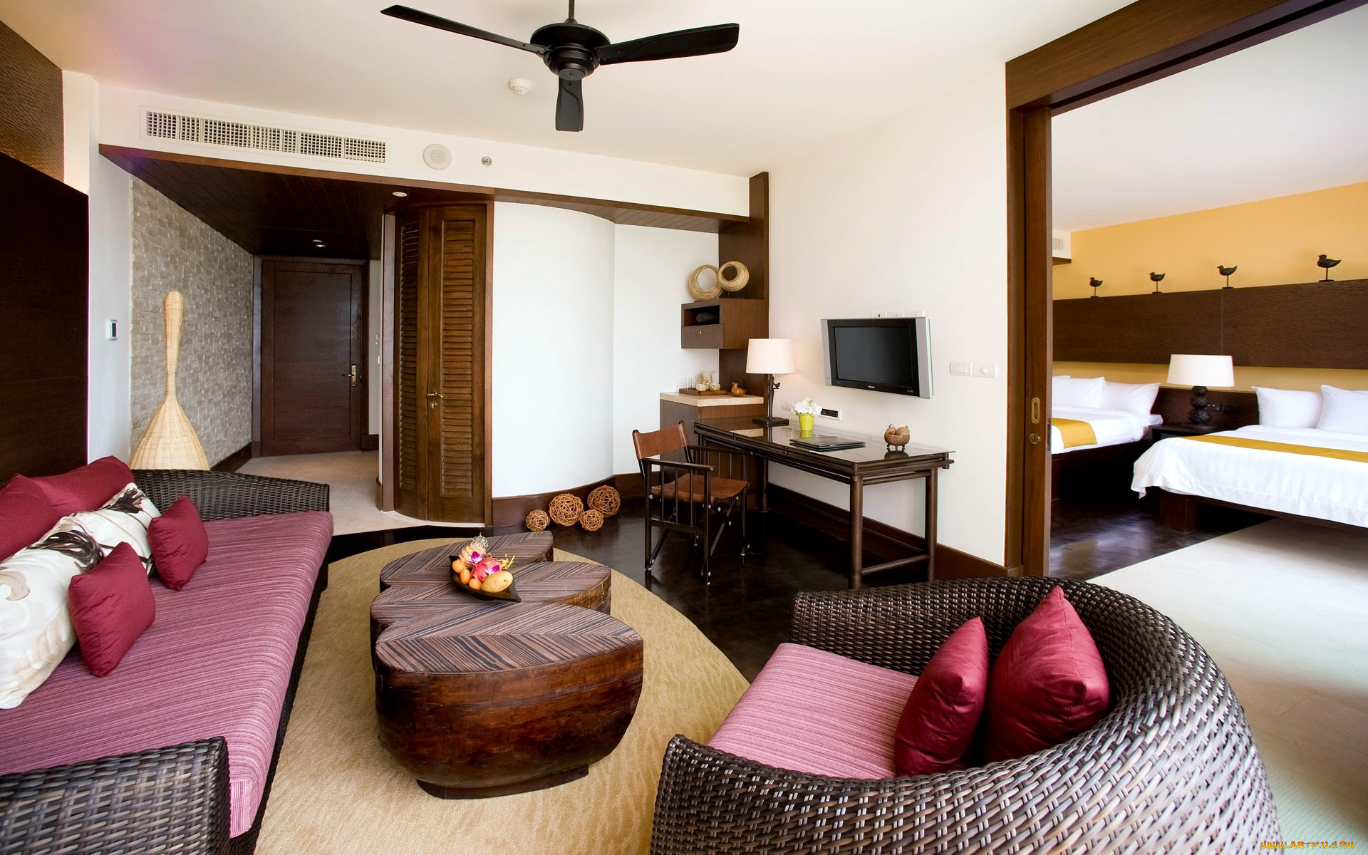 интерьер, другое, гостиничный, номер, спальня, диван, вентилятор