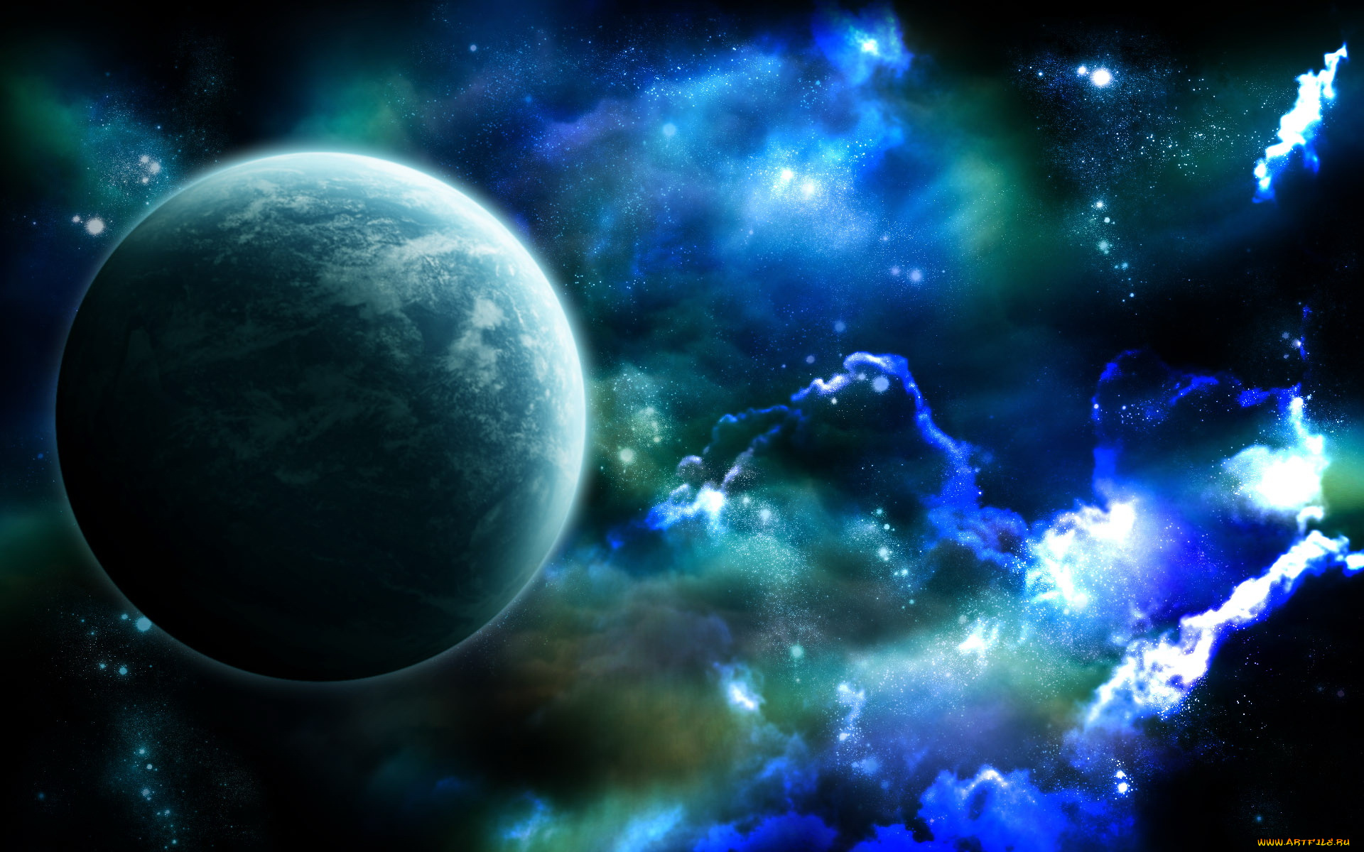 космос, арт, планета, туманность