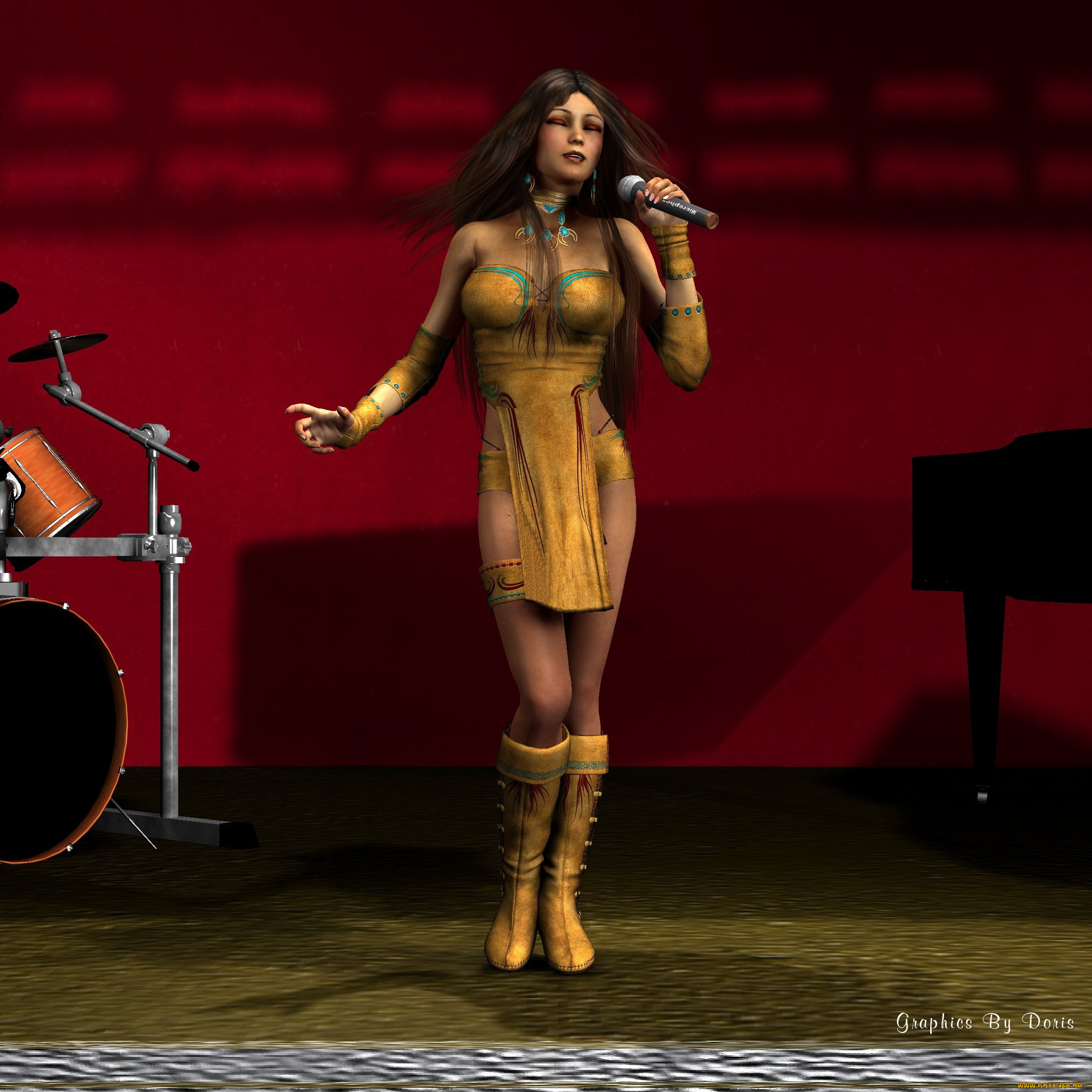 3д, графика, people, люди, девушка, микрофон