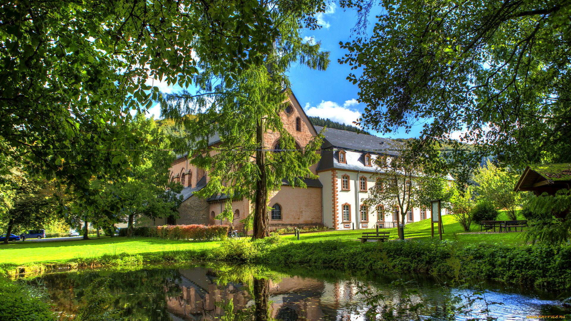 германия, санкт, томас, города, здания, дома, деревья, водоем