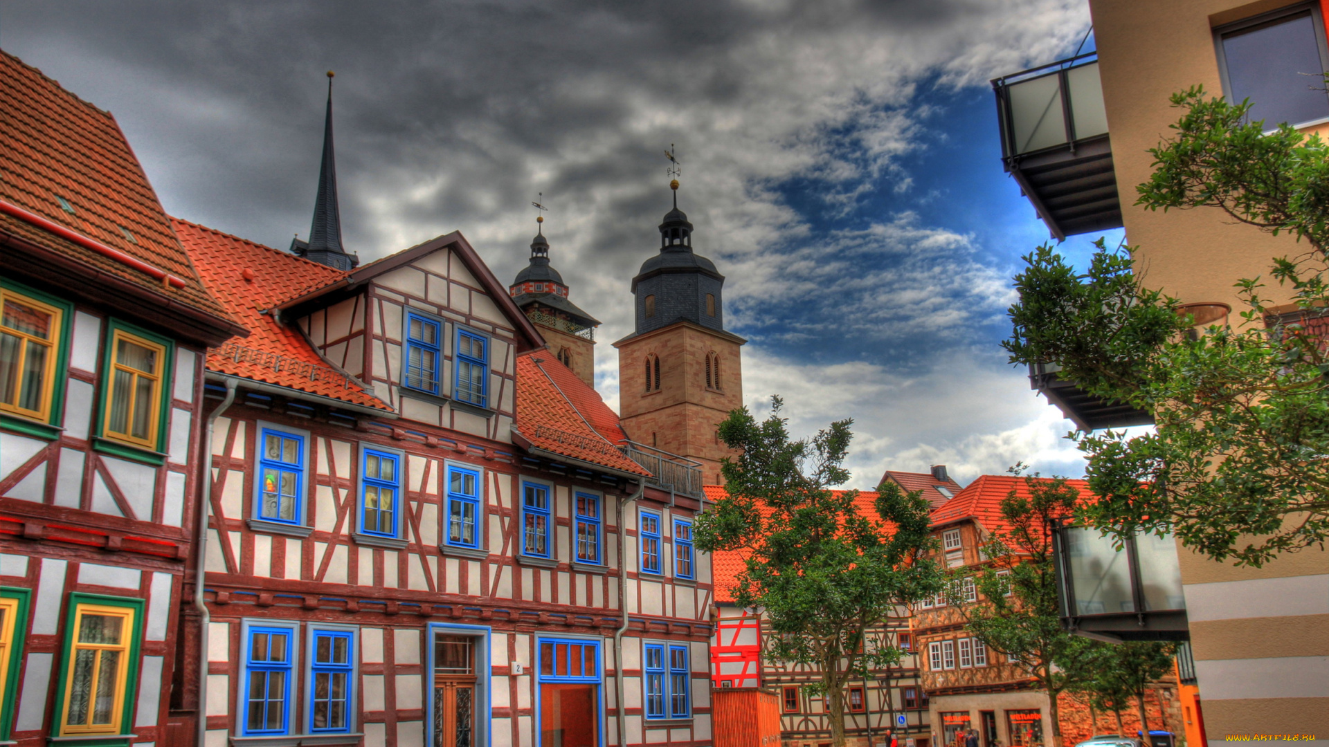 германия, тюринген, шмалькальден, города, улицы, площади, набережные, кусты, деревья, дома, улица