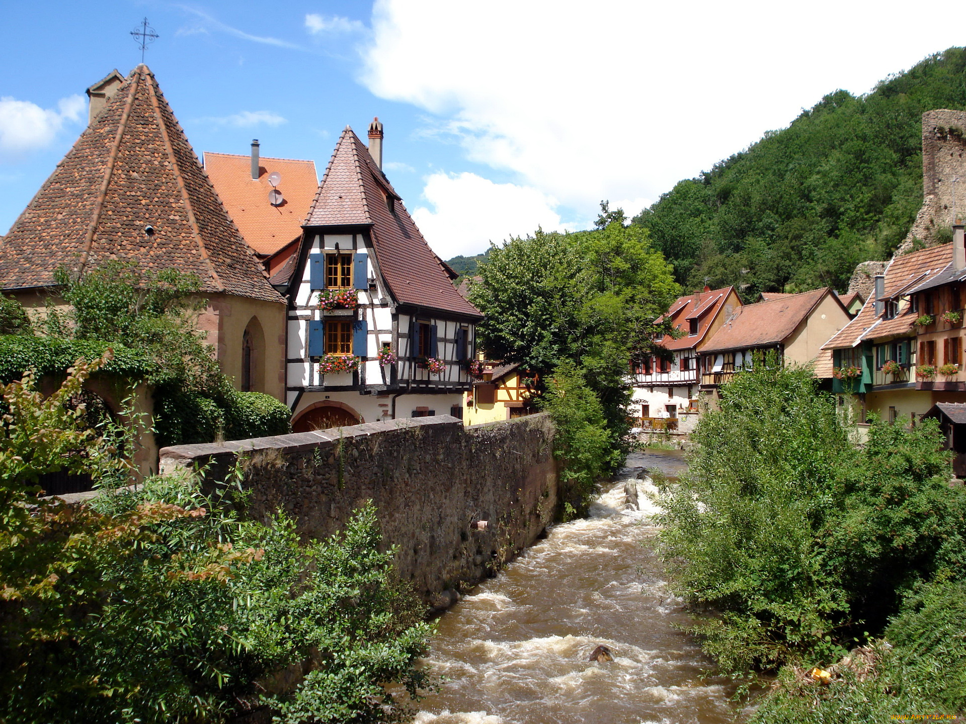 франция, эльзас, кейзерсберг, города, улицы, площади, набережные, река, мост, дома