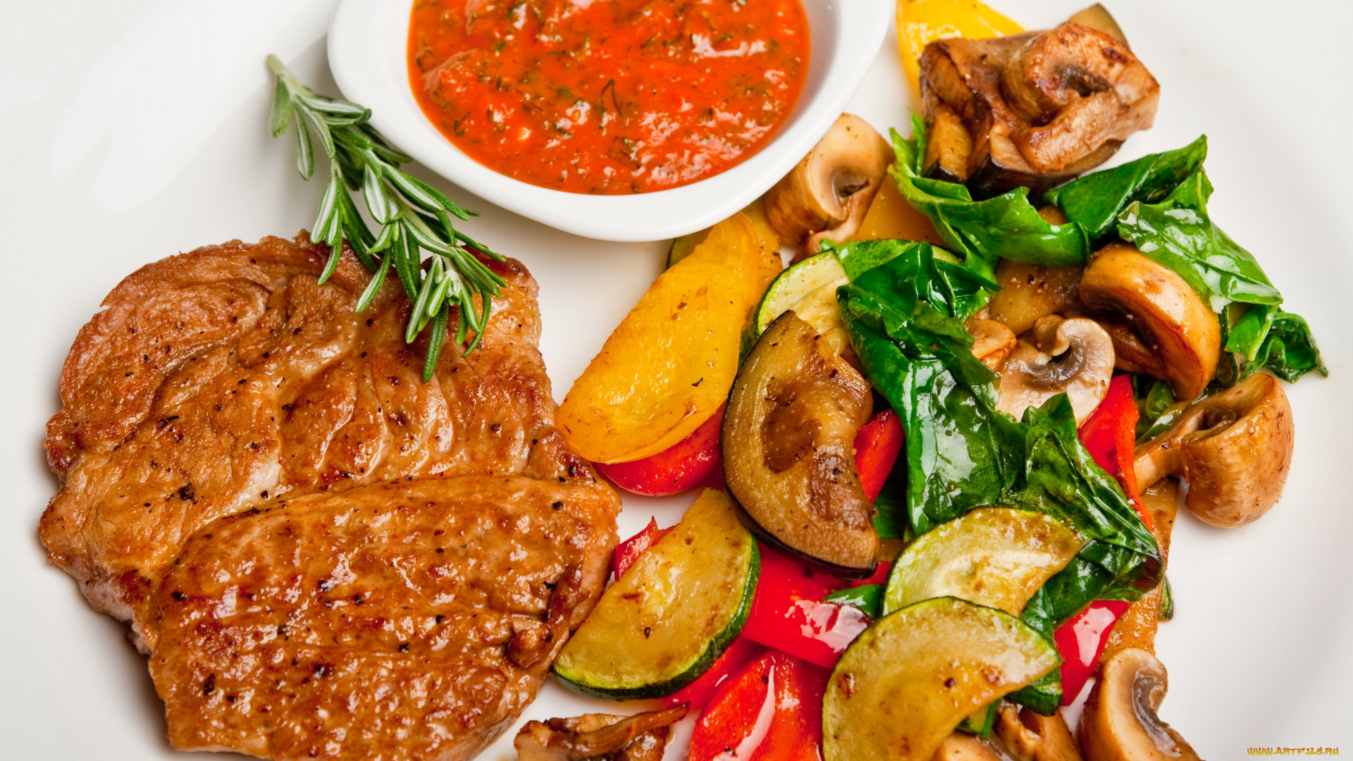 еда, вторые, блюда, стейк, овощи, соус