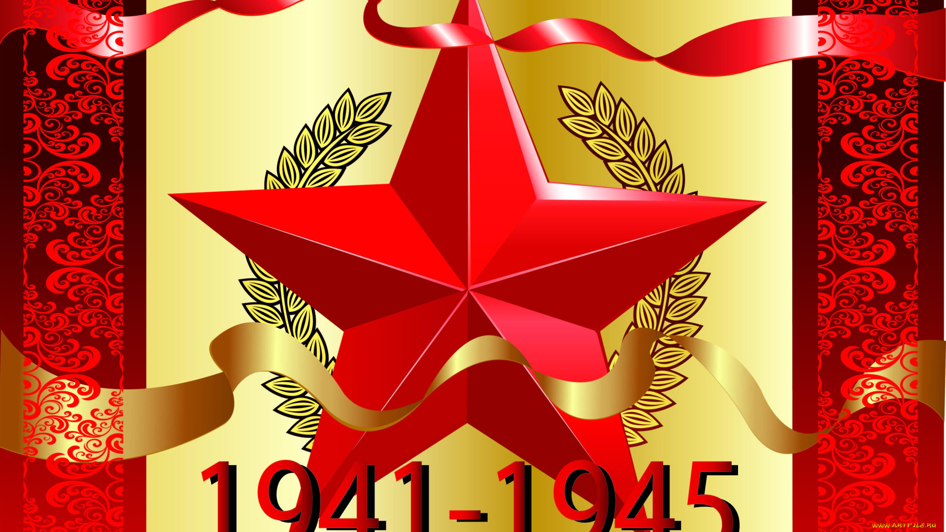 праздничные, день, победы, звезда, цифры, фон, ленты