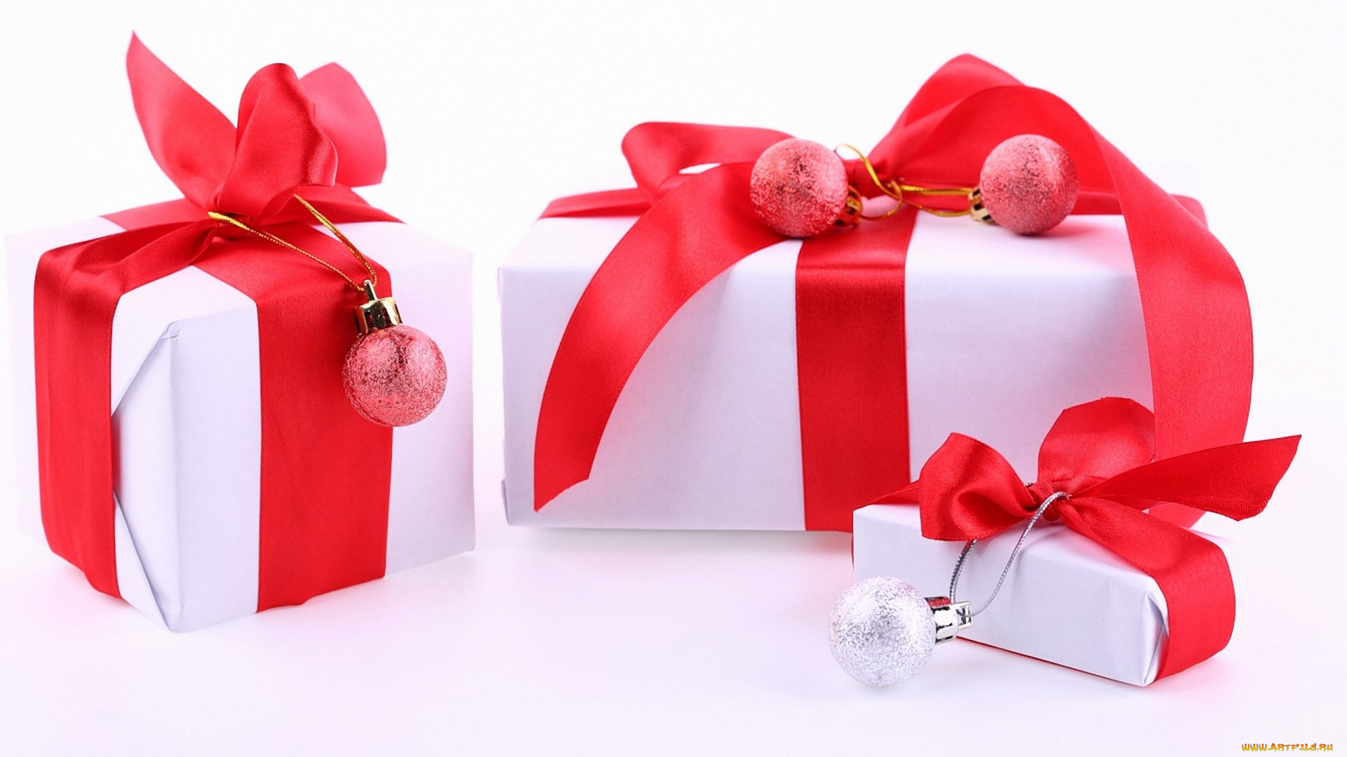 праздничные, подарки, коробочки, ленты, шарики, коробки, праздник, рождество, новый, год