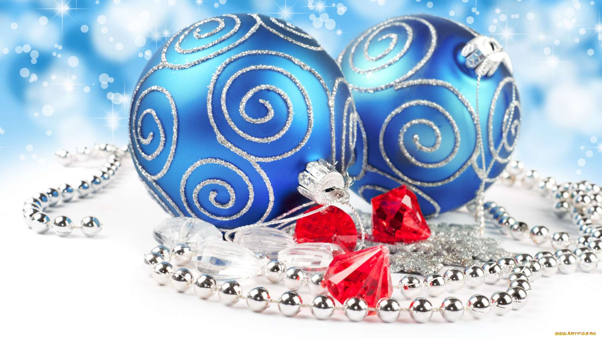 праздничные, шарики, бусы, стразы, украшения, синий, белый
