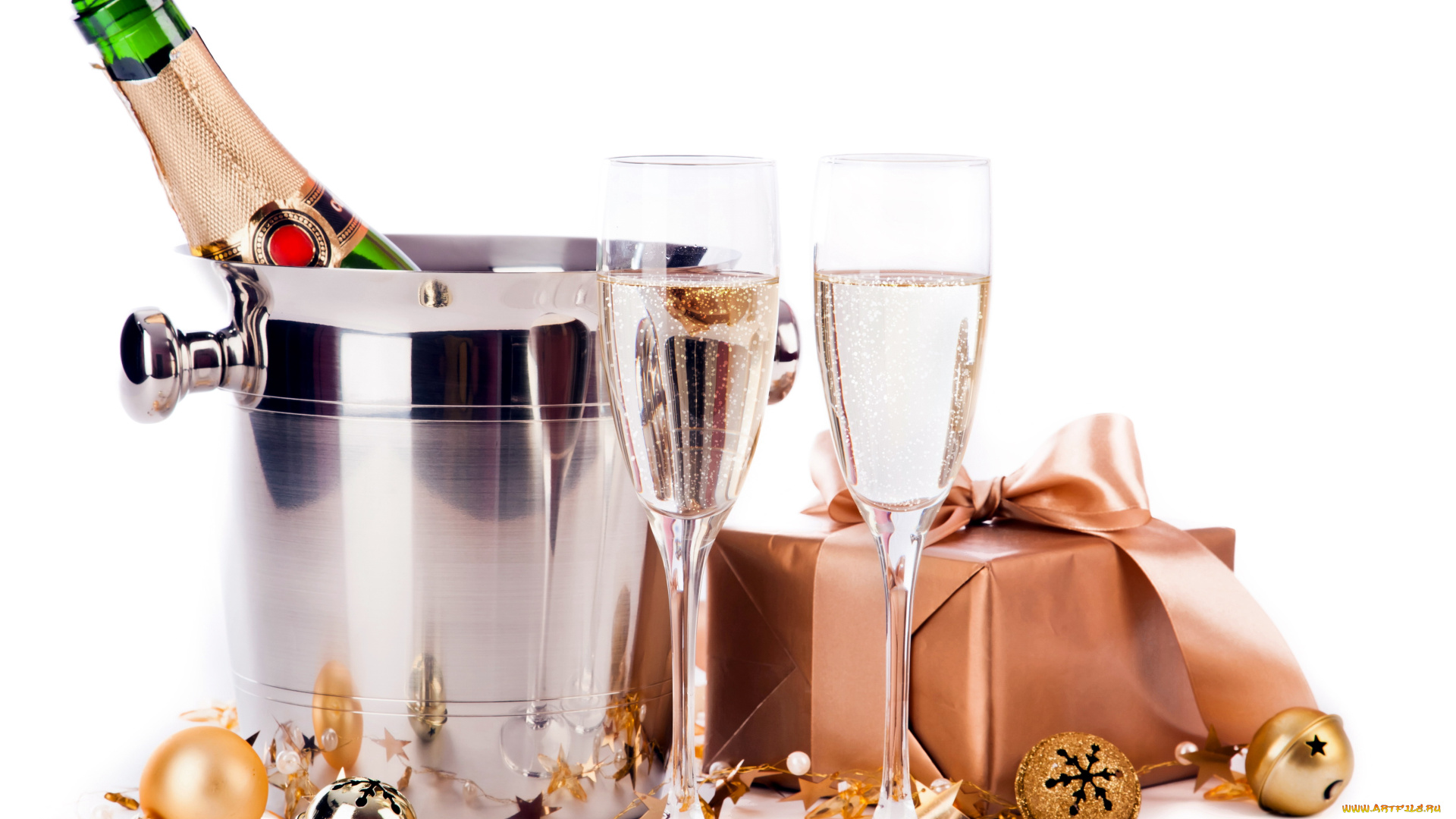 праздничные, угощения, шарики, бокалы, шампанское, ведерко