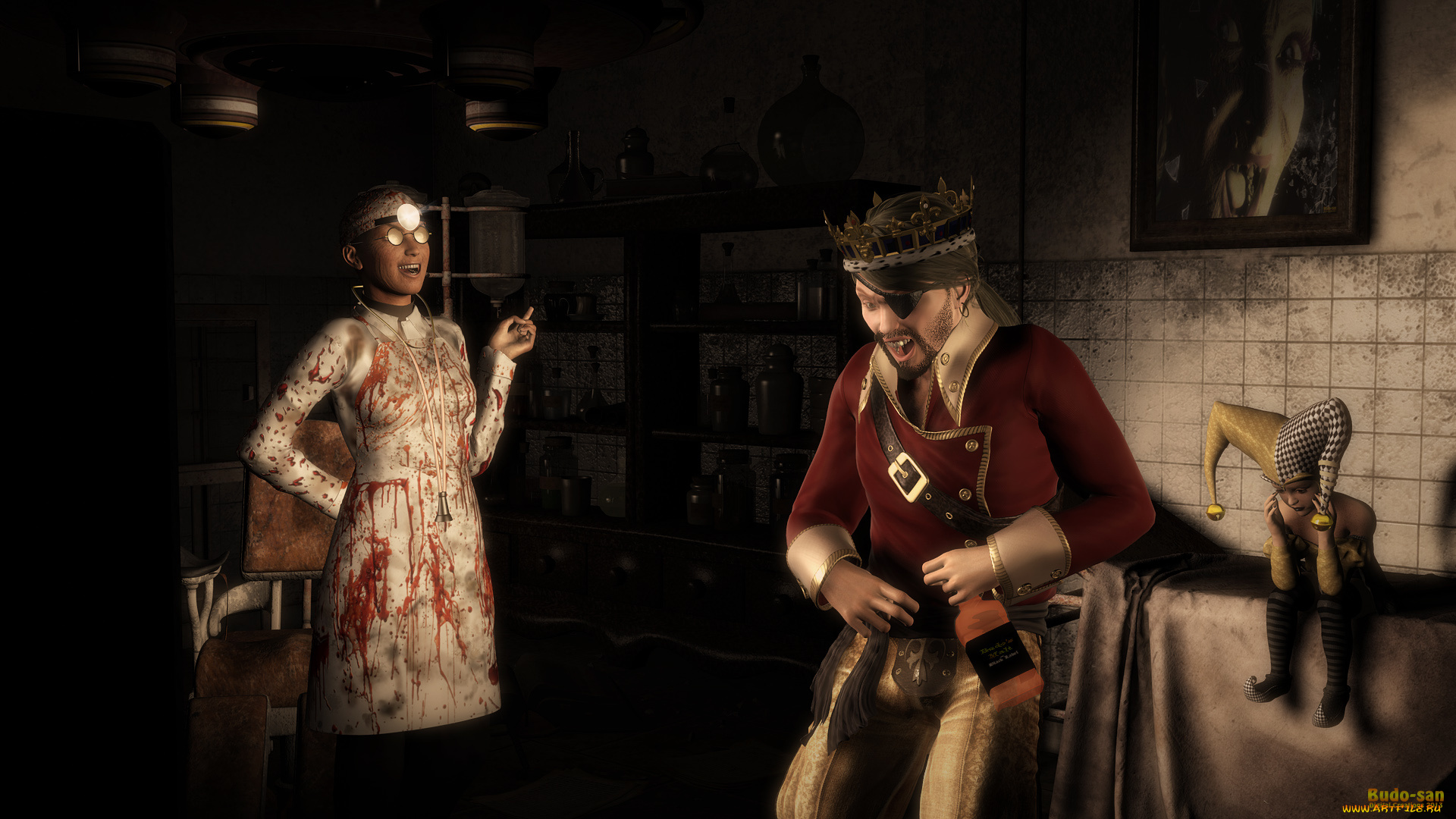 3д, графика, фантазия, , fantasy, кровь, смех, девушка, мужчина