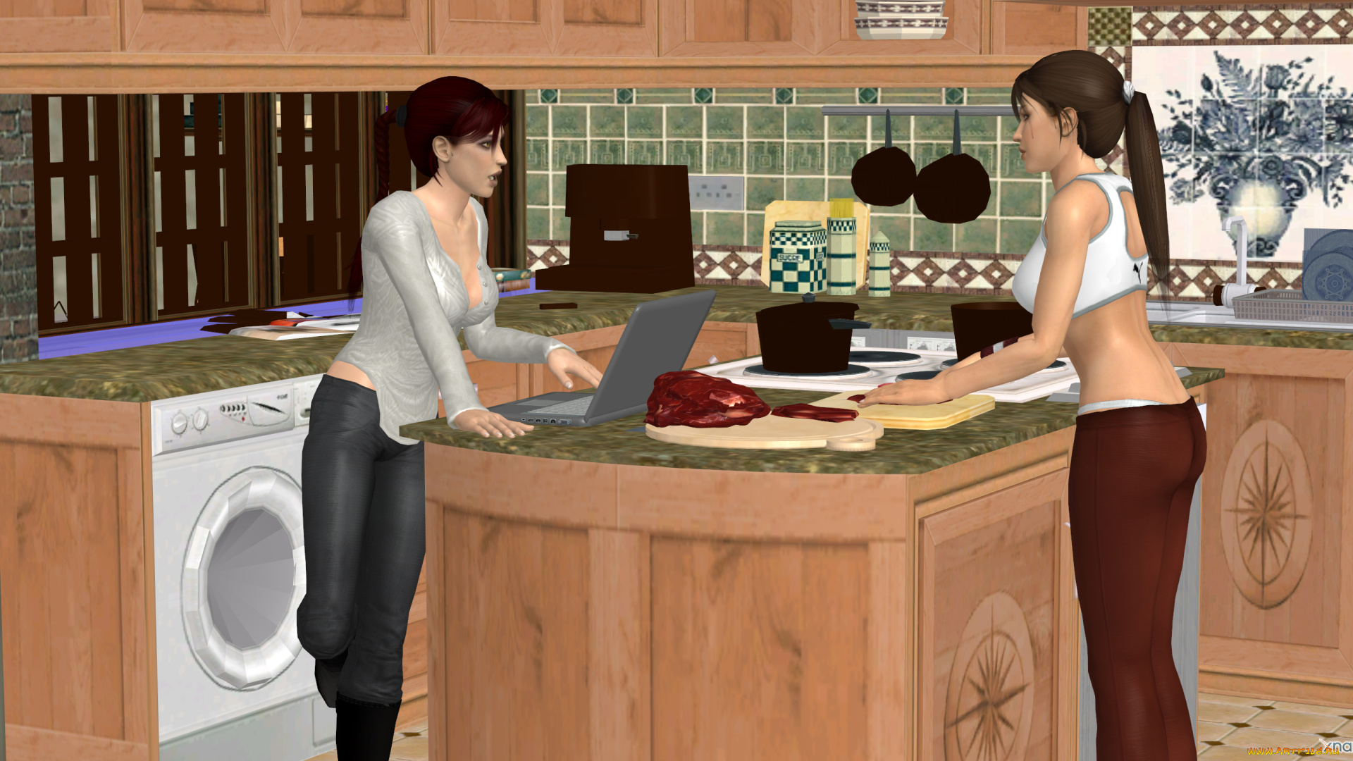 3д, графика, люди, , people, кухня, взгляд, девушки