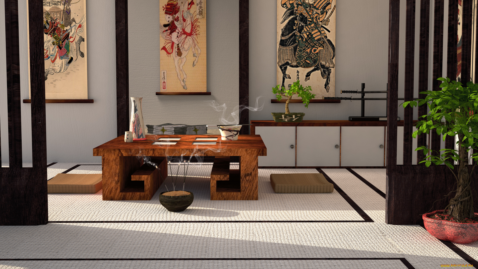 3д, графика, реализм, , realism, комнаты, картины, посуда, стол