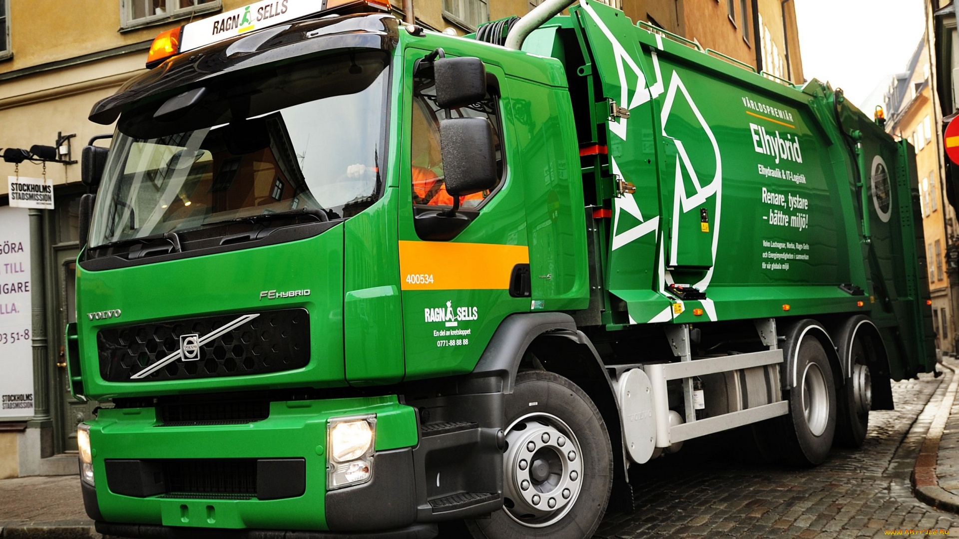 автомобили, мусоровозы, volvo, зеленый, 2008г, truck, test, rolloffcon, hybrid, fe