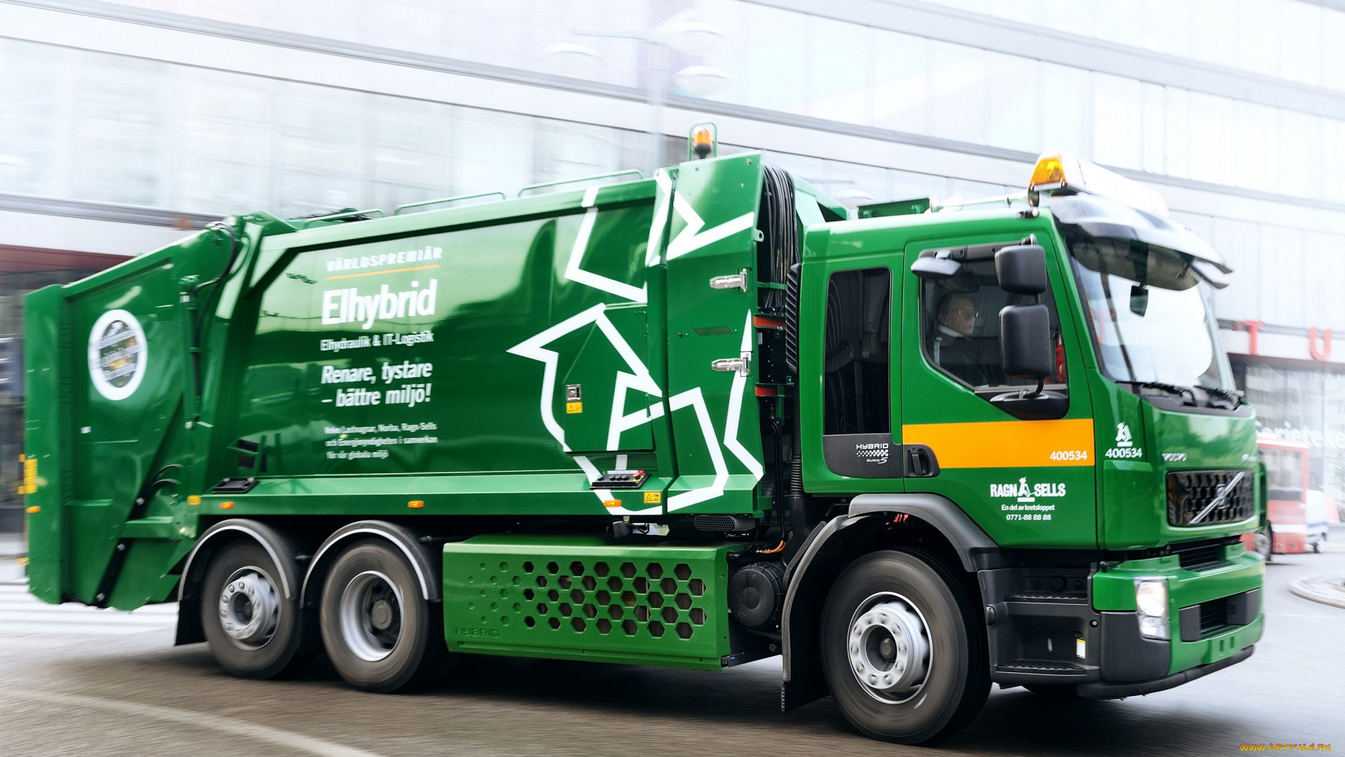 автомобили, мусоровозы, зеленый, 2008г, truck, test, rolloffcon, hybrid, fe, volvo