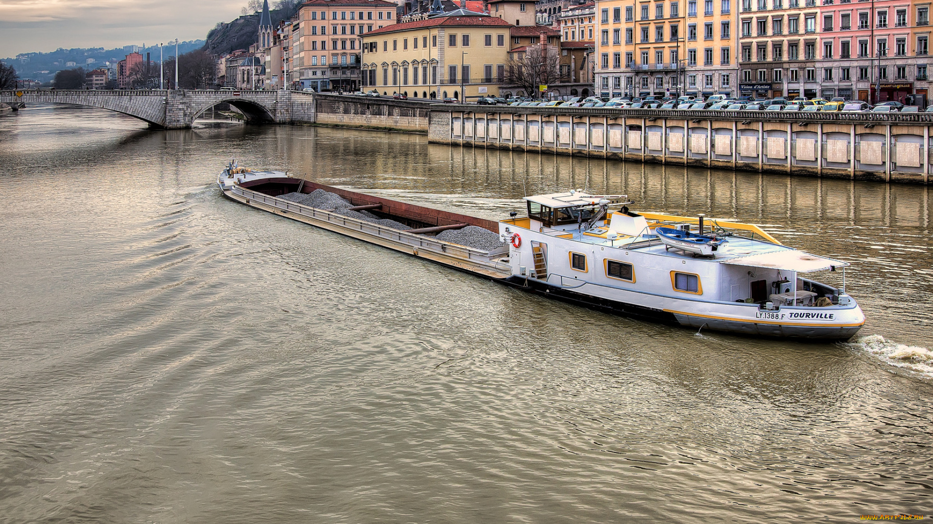 корабли, баржи, баржа, мост, канал, город