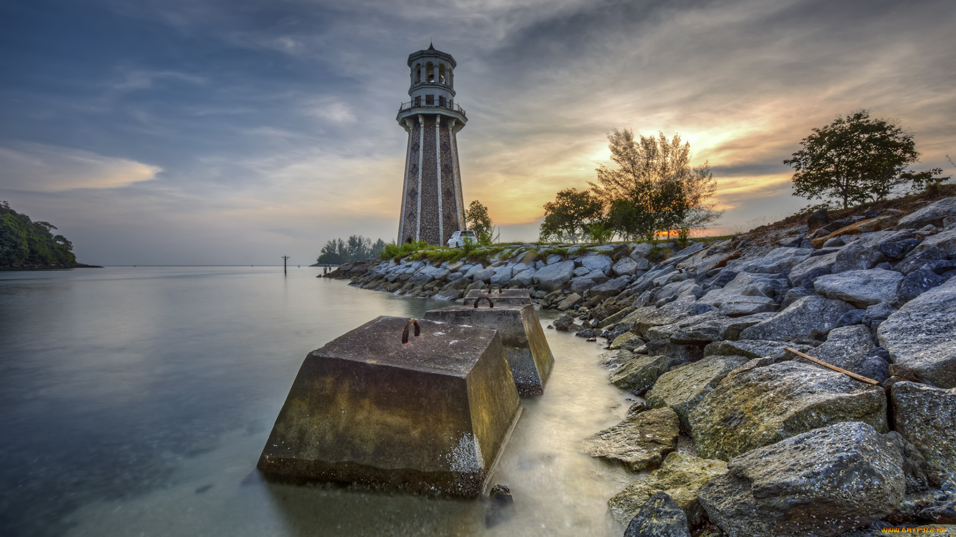 природа, маяки, маяк, зарево, берег