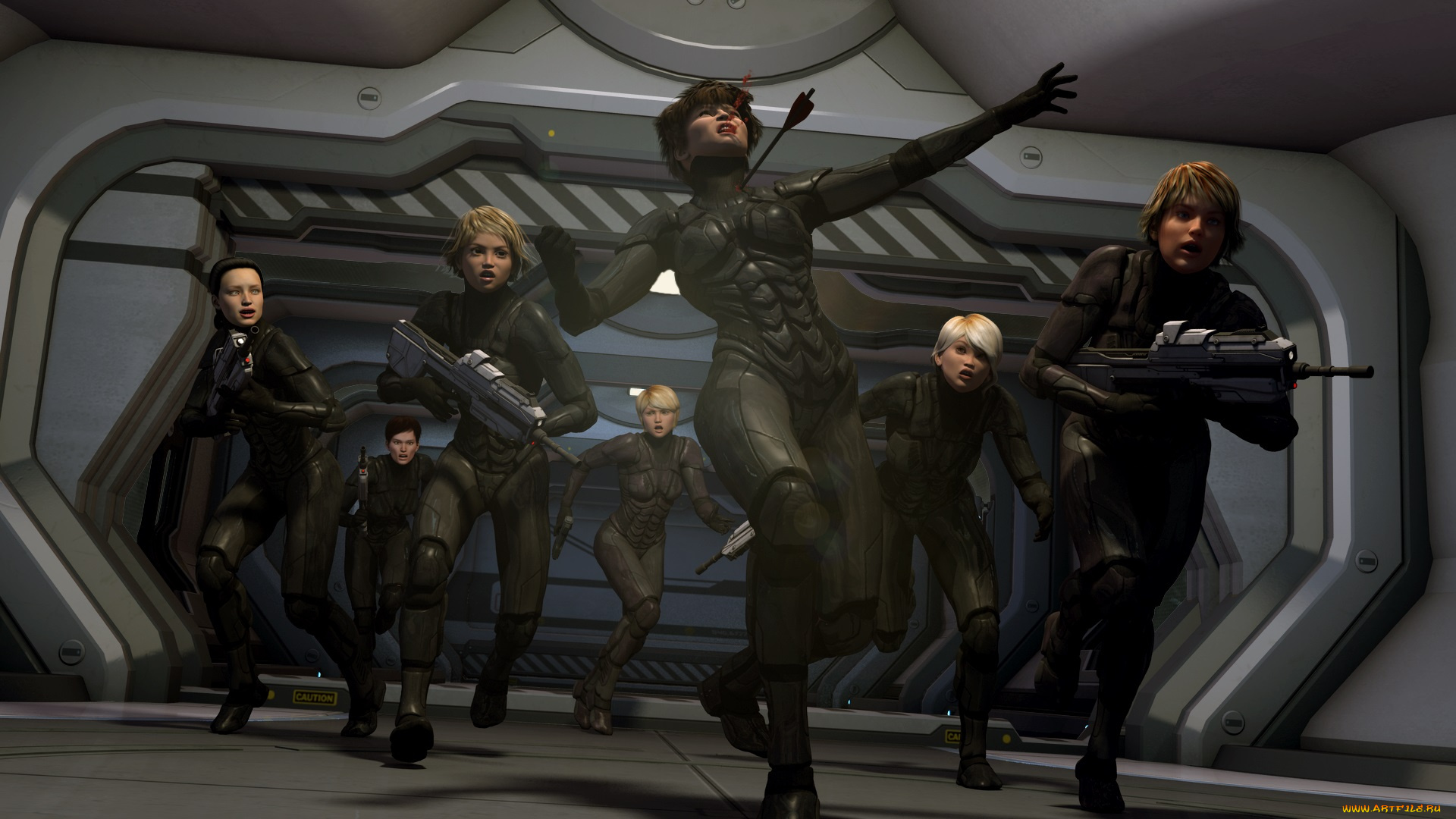 scifi, 3д, графика, фантазия, , fantasy, девушки, атака, фон, взгляд