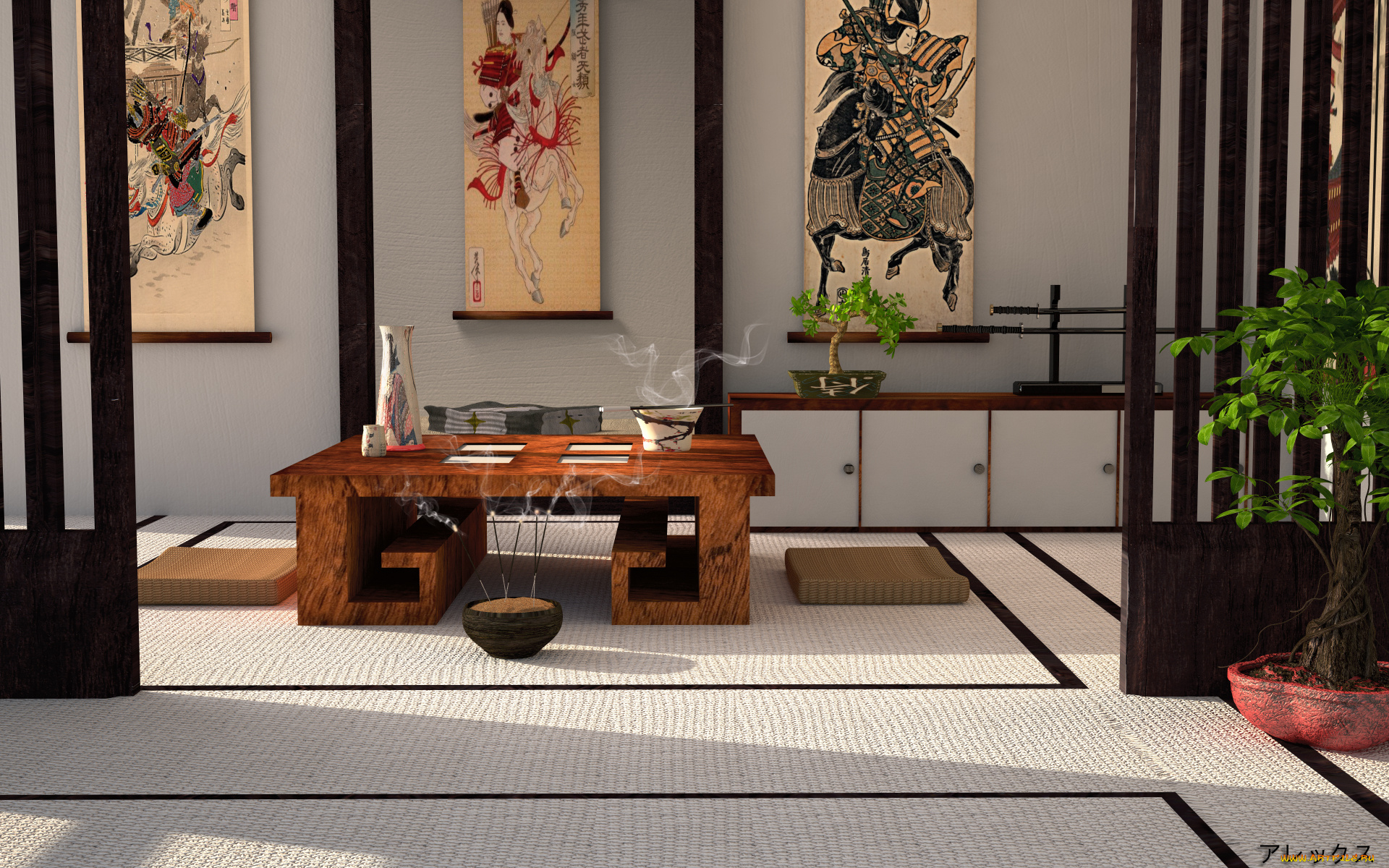 3д, графика, реализм, , realism, комнаты, картины, посуда, стол