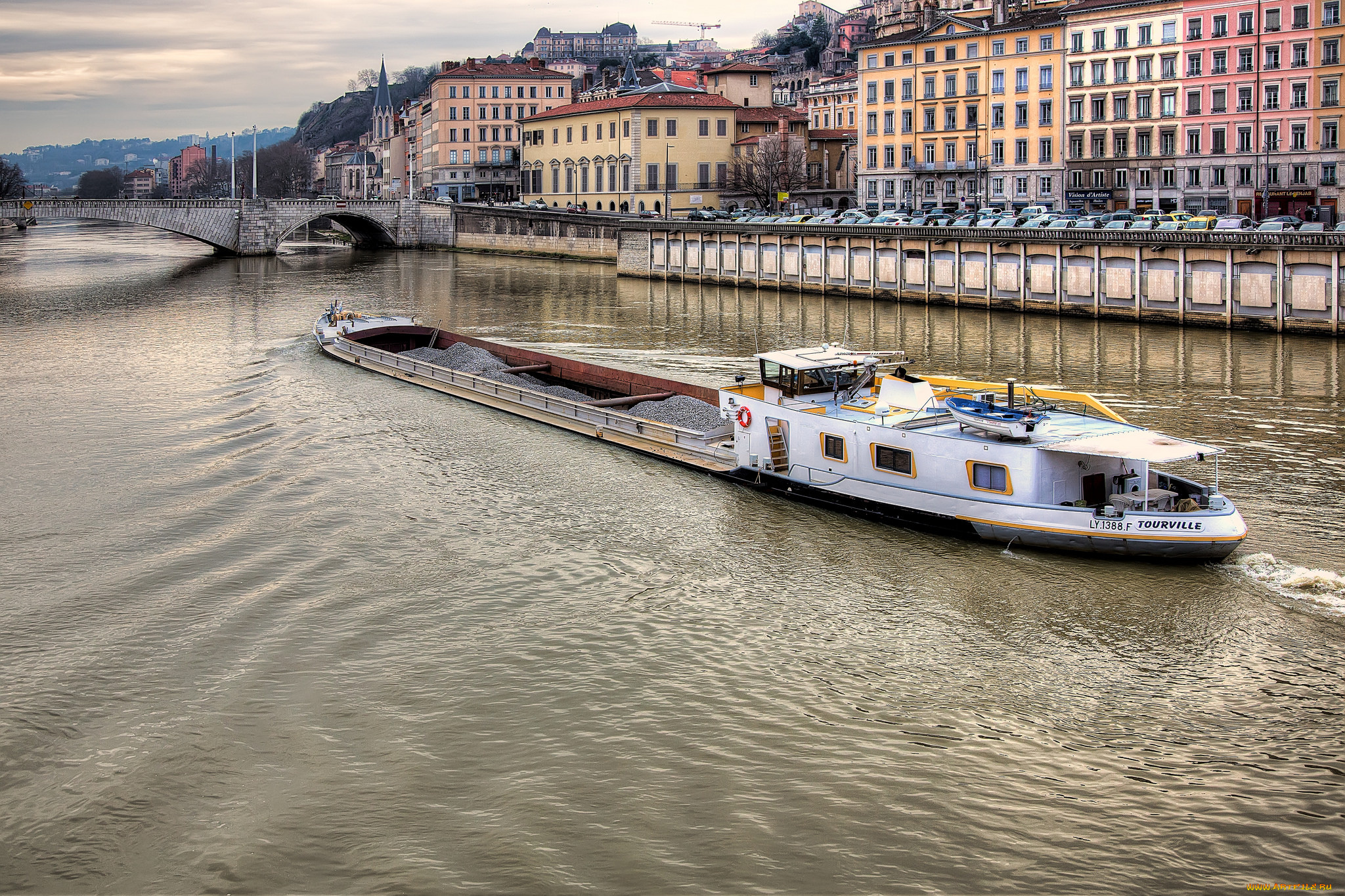 корабли, баржи, баржа, мост, канал, город