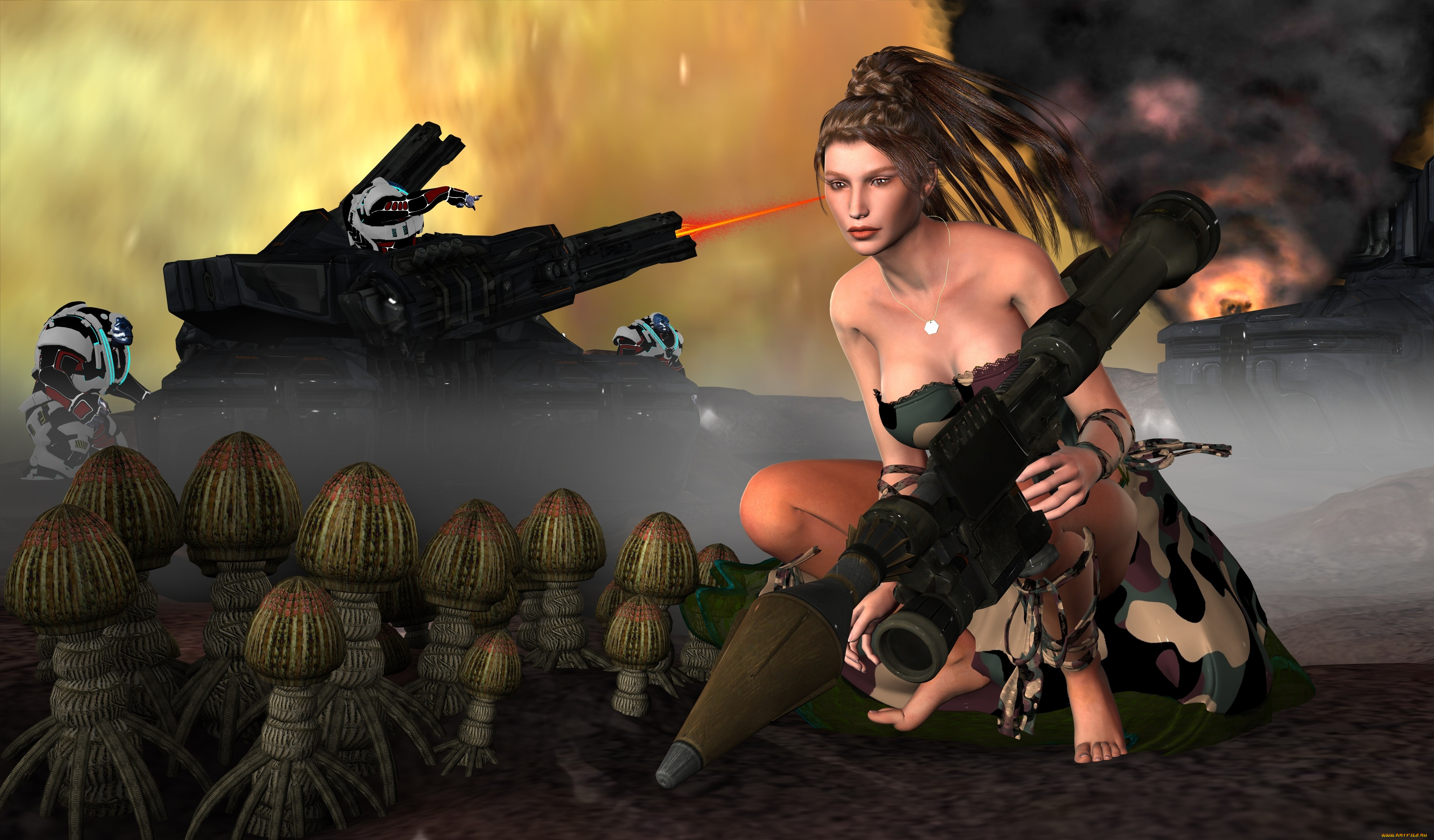 3д, графика, люди, , people, существа, оружие, взгляд, девушка