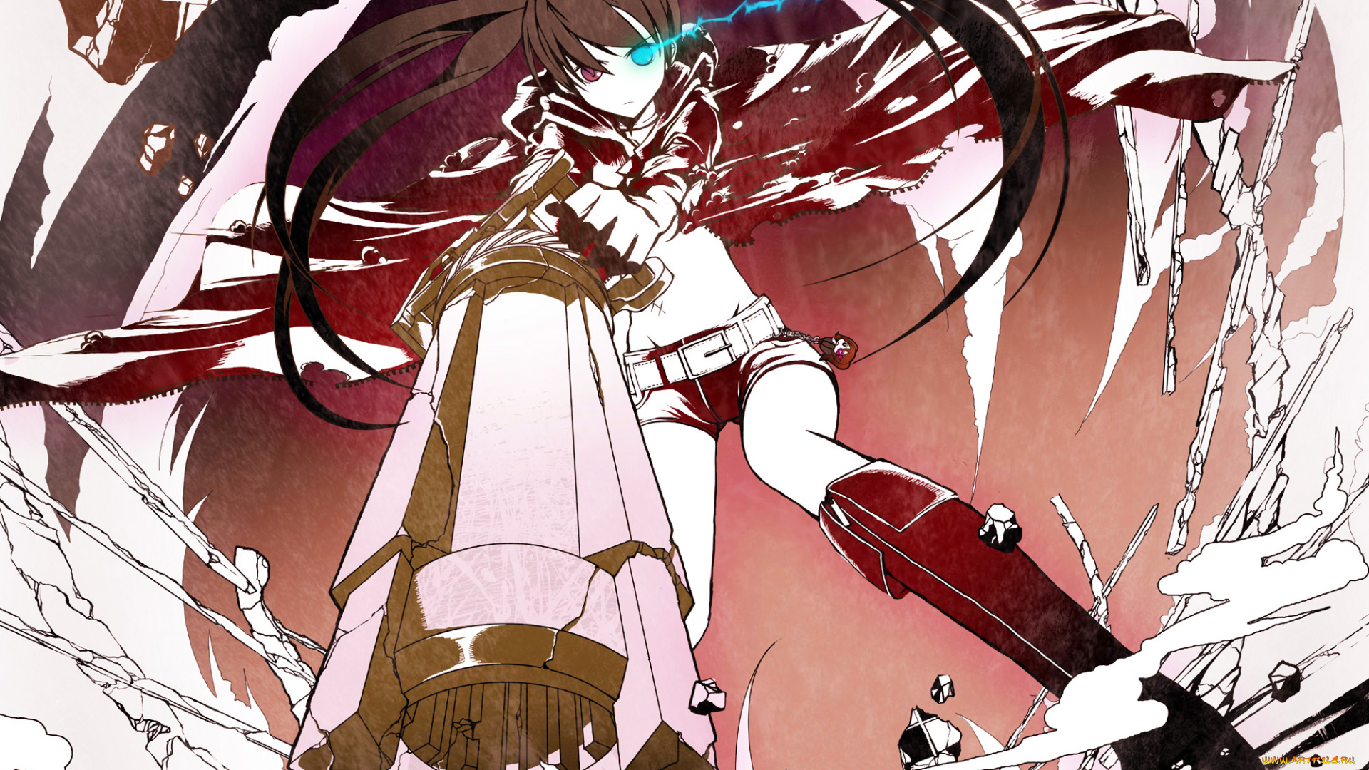 аниме, black, rock, shooter, девушка, kuroi, mato, оружие, black, rock, shooter, арт, tetsu, countryside