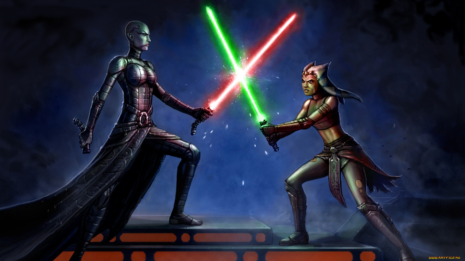 фэнтези, существа, lightsaber, asajj, ventress, девушка, disney, duel, star, wars, ahsoka, tano, jedi