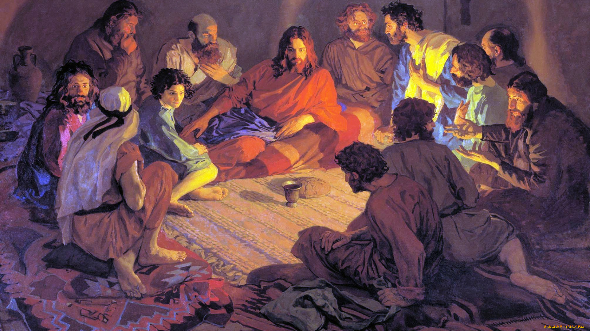 тайная, вечеря, рисованное, павел, попов, ковры, чаша, хлеб, ученики, разговор, иисус, христос