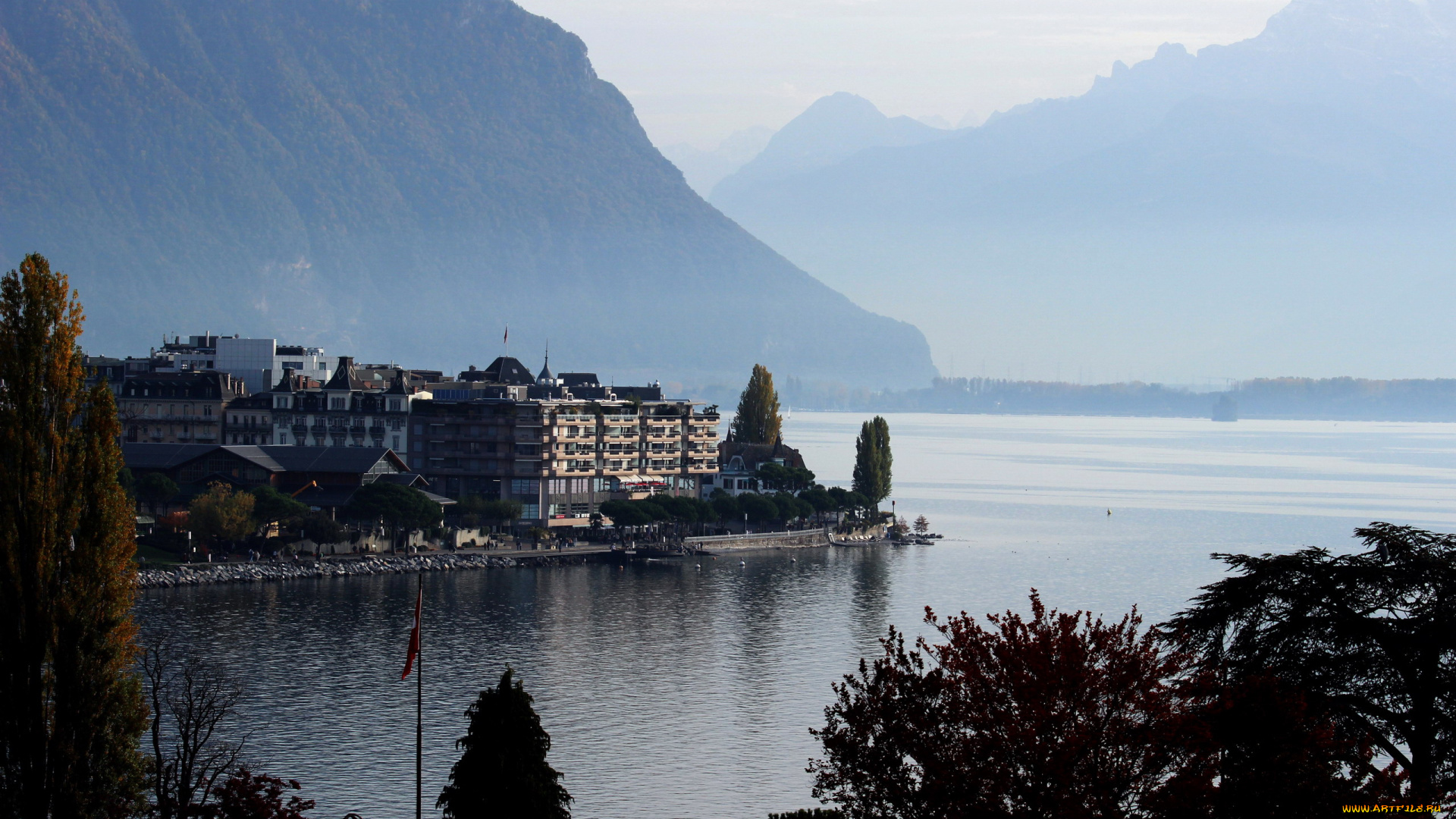 женева, города, -, пейзажи, горы, набережная, озеро