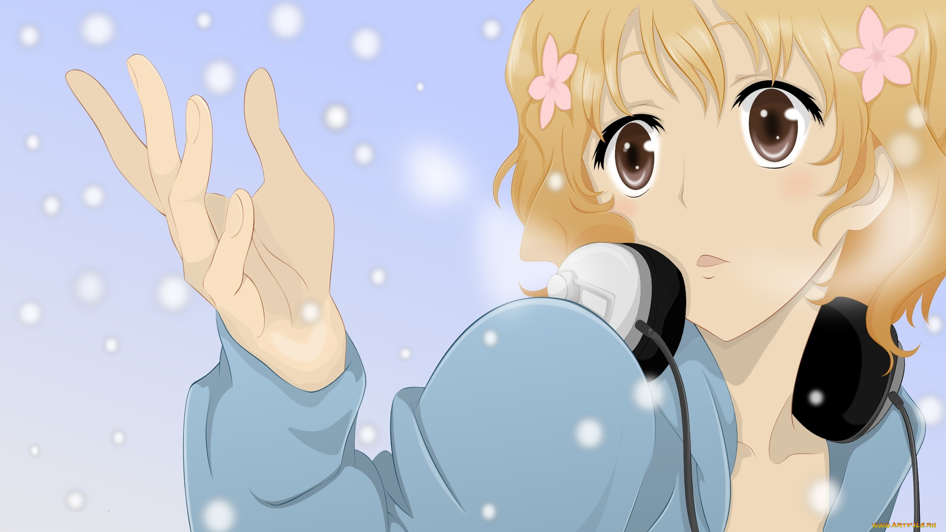 аниме, hana-saku, iroha, девушка, взгляд, фон