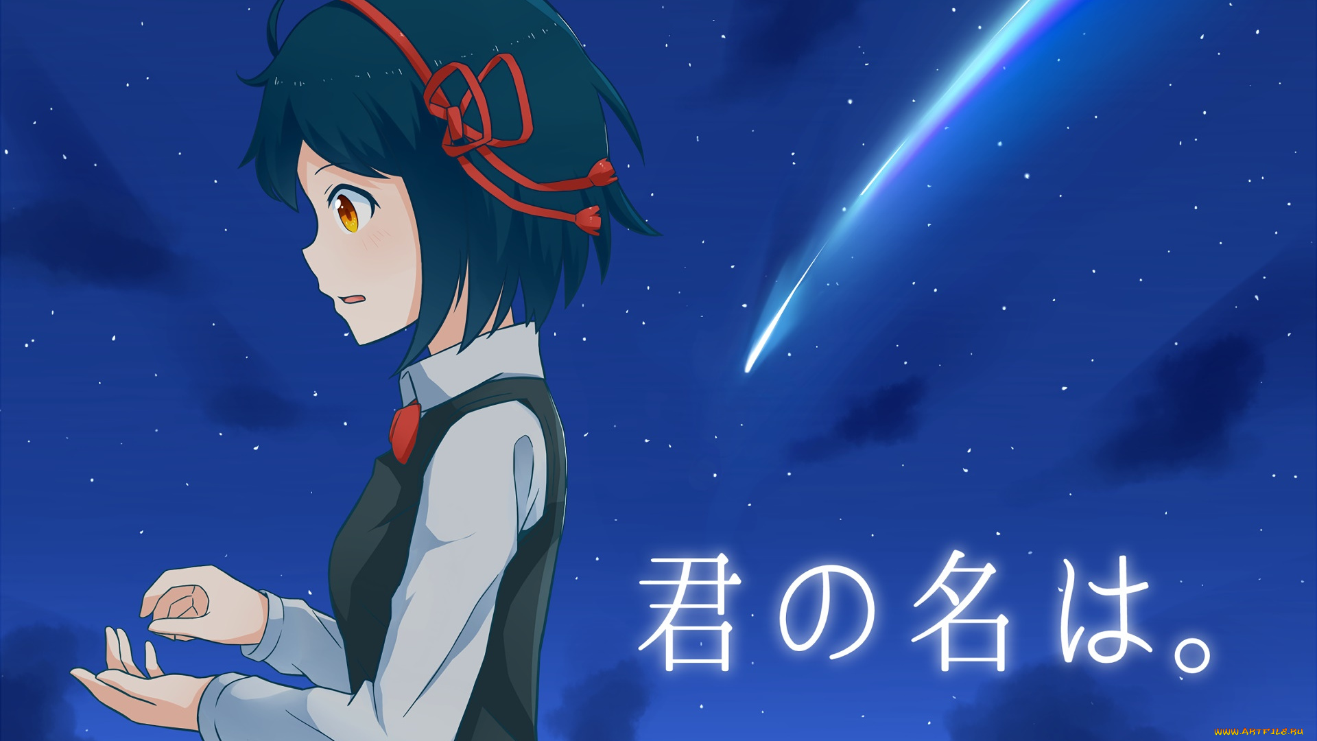 аниме, kimi, no, na, wa, взгляд, девушка, фон