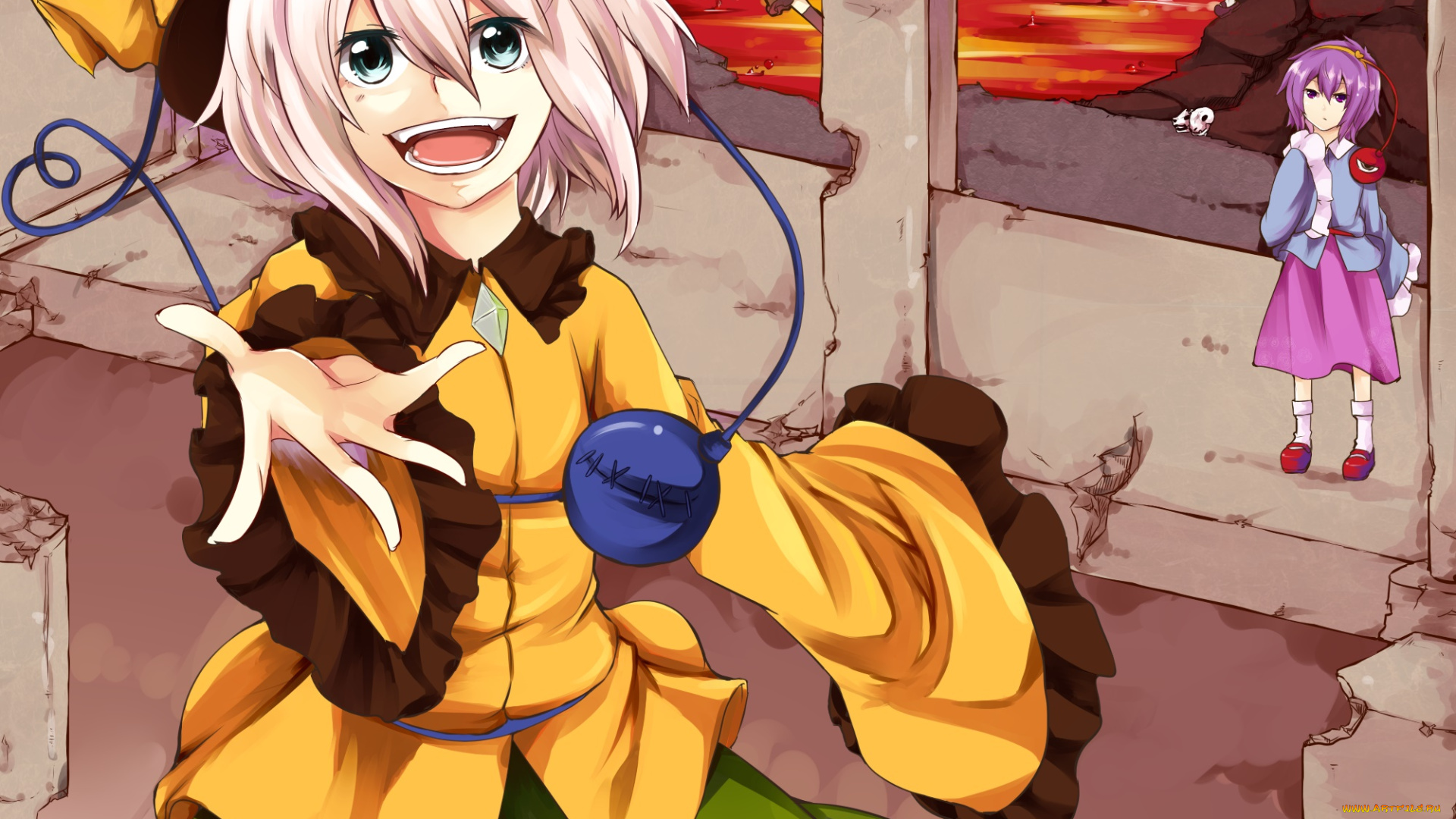 аниме, touhou, девушка, взгляд, фон