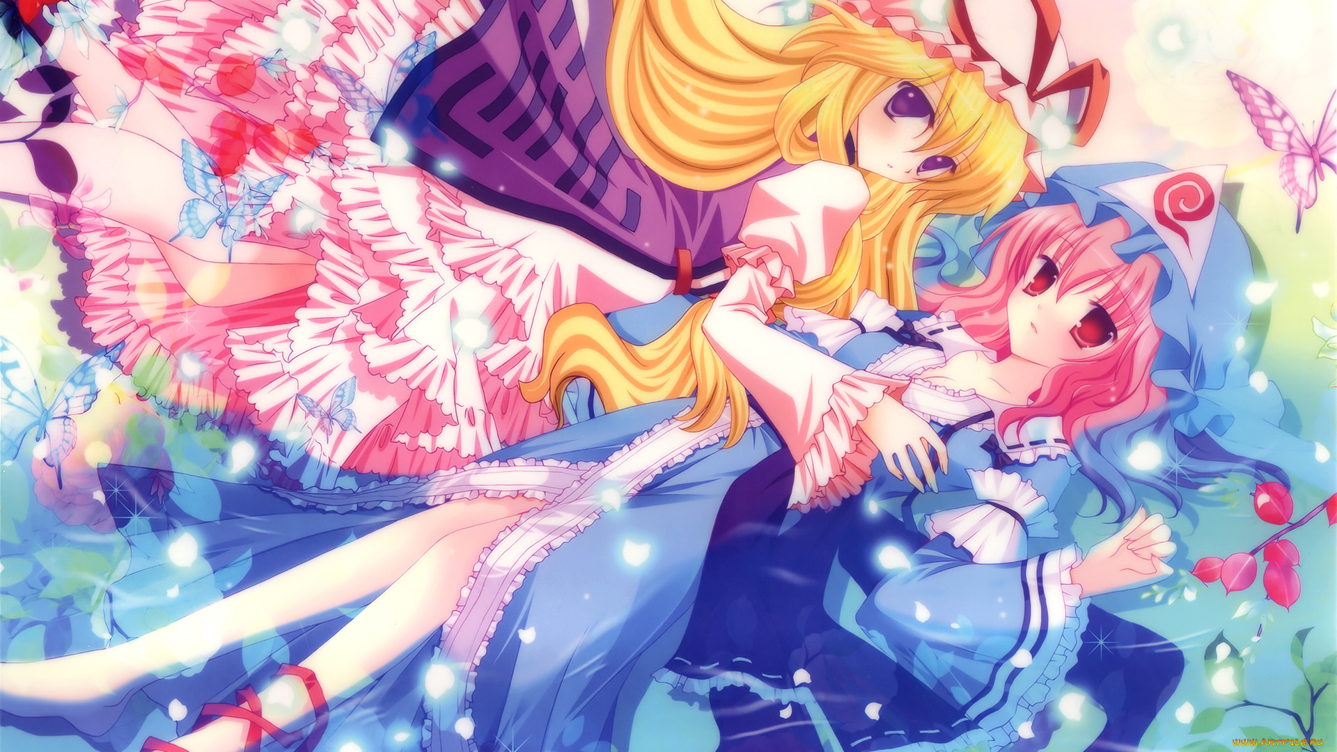 аниме, touhou, девушки, взгляд, фон