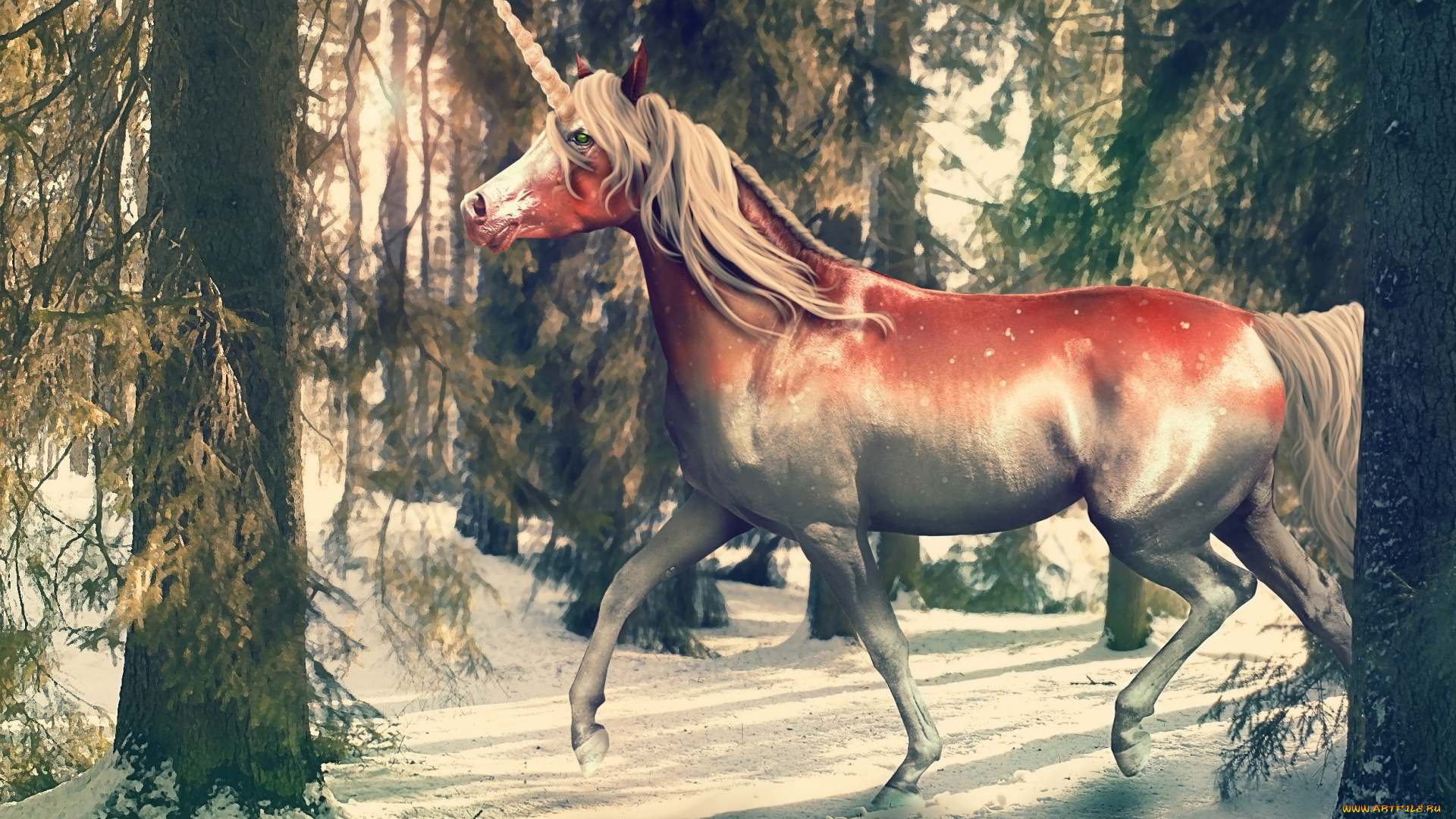 фэнтези, единороги, природа, by, i-mi, единорог