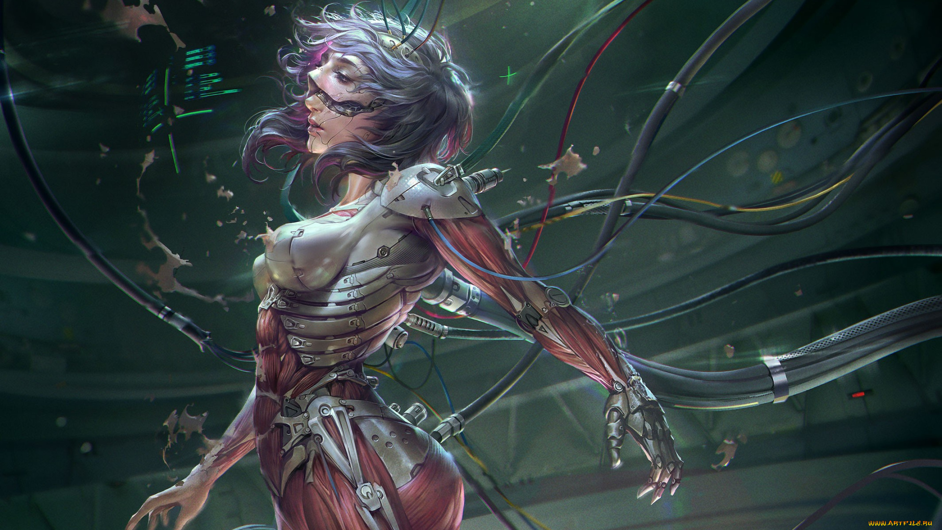 фэнтези, роботы, , киборги, , механизмы, ghost, in, the, shell, девушка, провода, металл