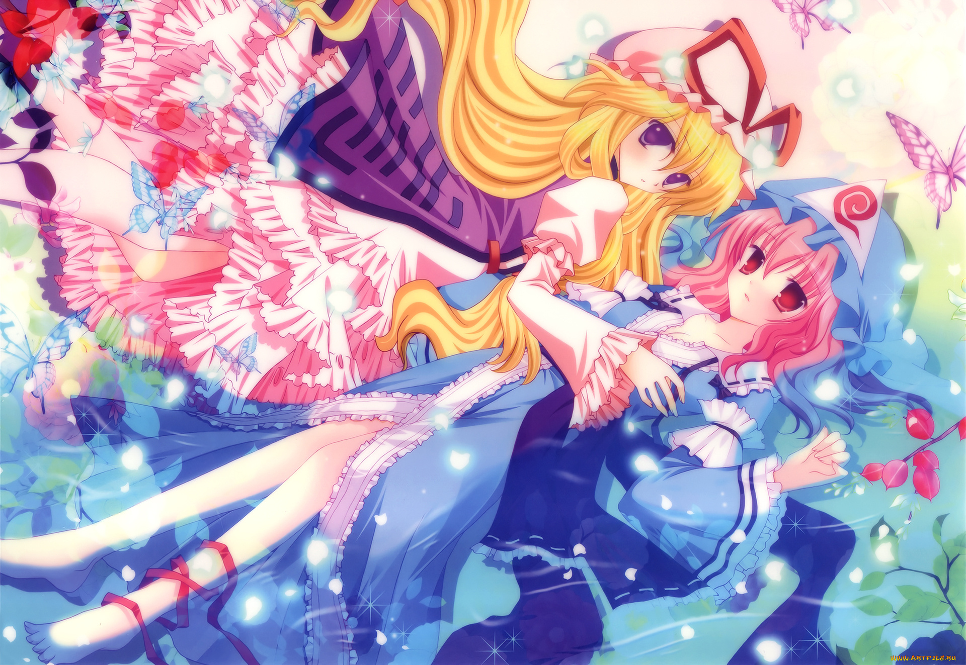 аниме, touhou, девушки, взгляд, фон